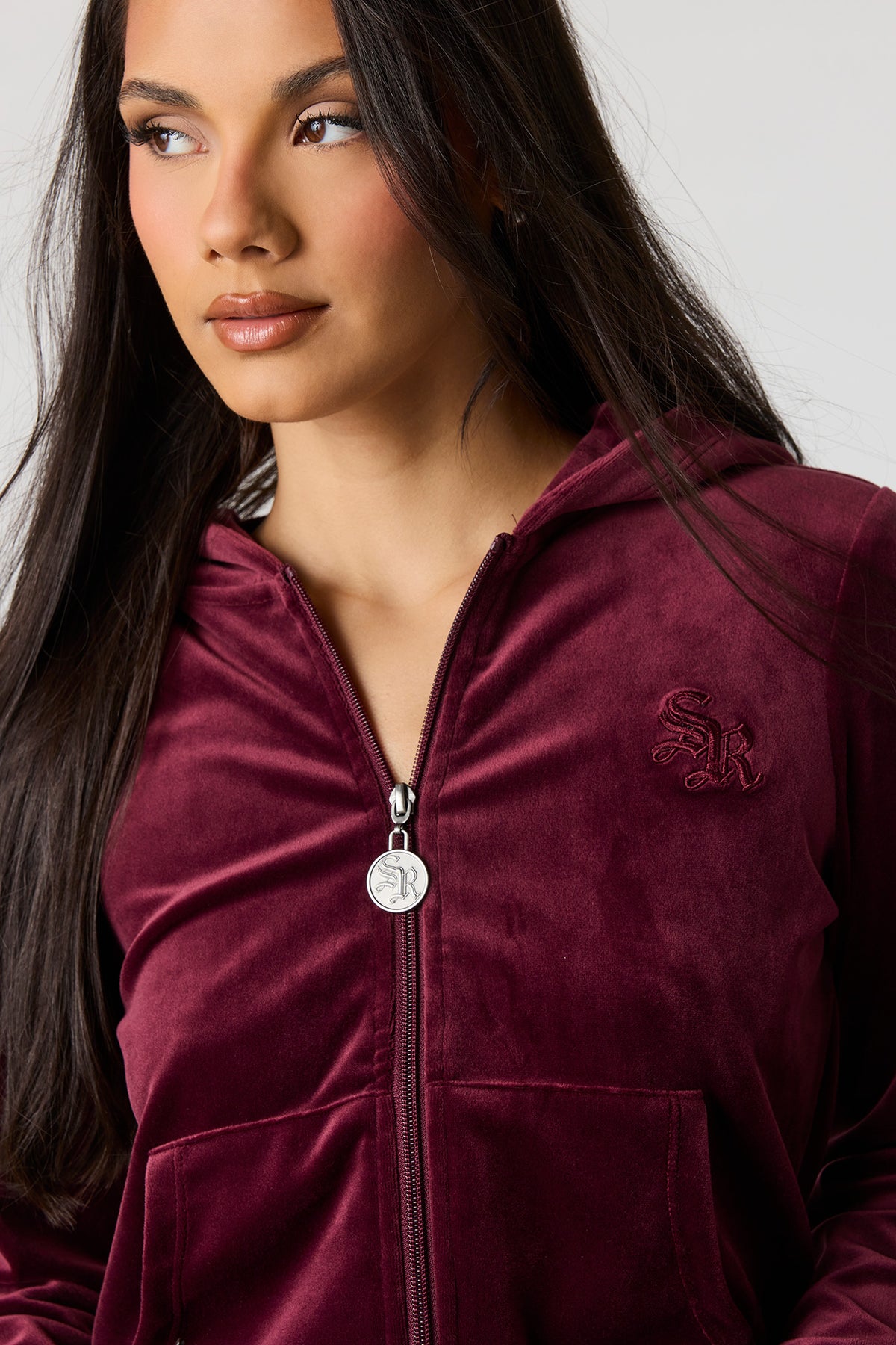 Alt View 4. Sommer Ray Velour Zip Jacket - Burgundy