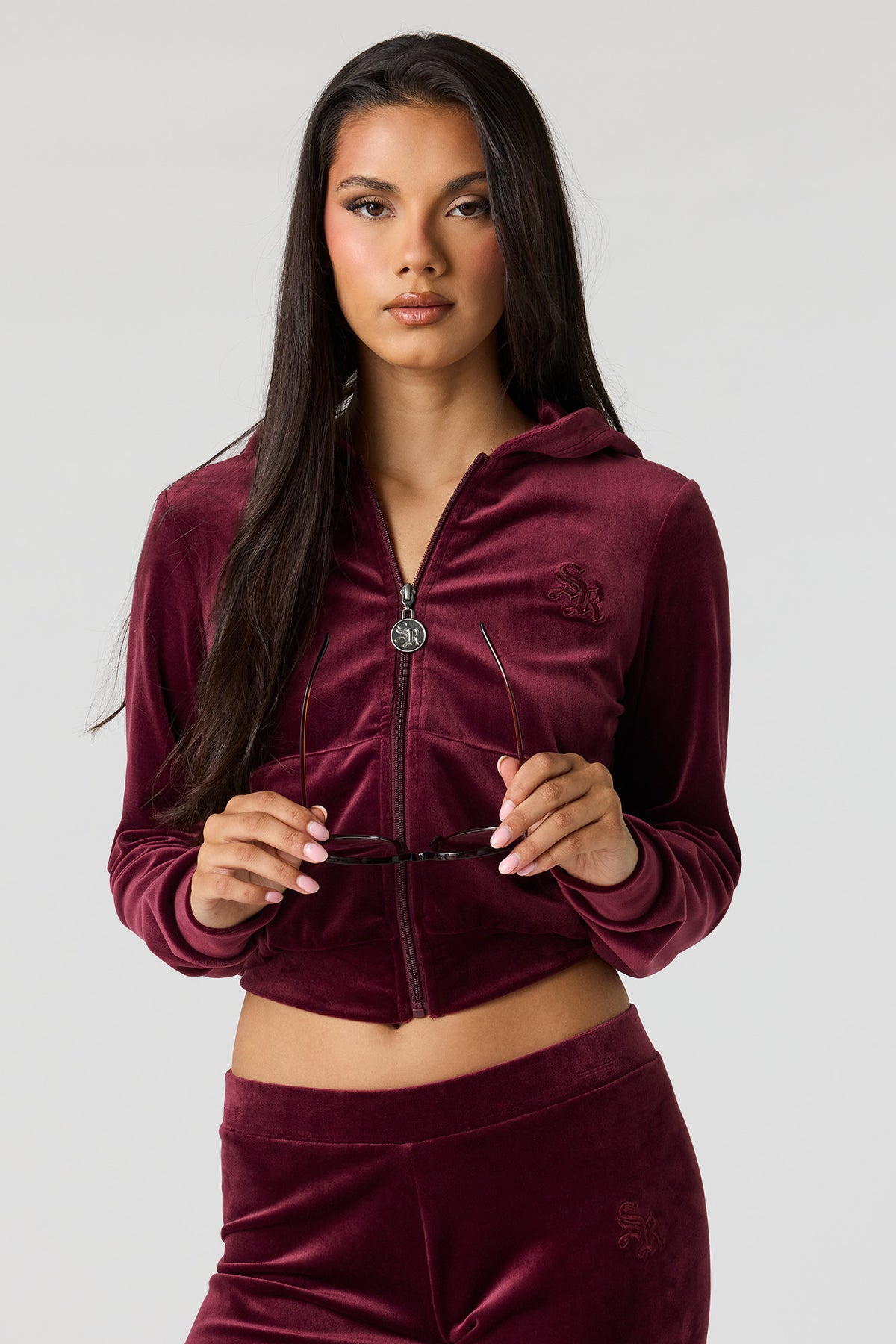 Sommer Ray Velour Zip Jacket - Burgundy