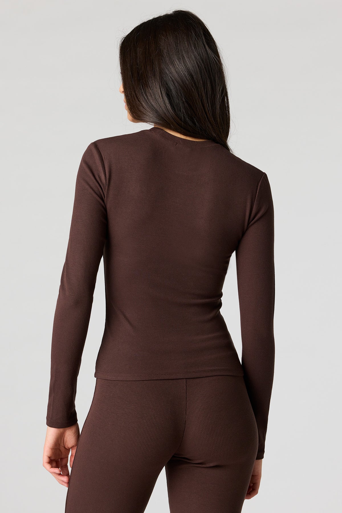 Alt View 2. U/A Ribbed Long Sleeve Top - Brown