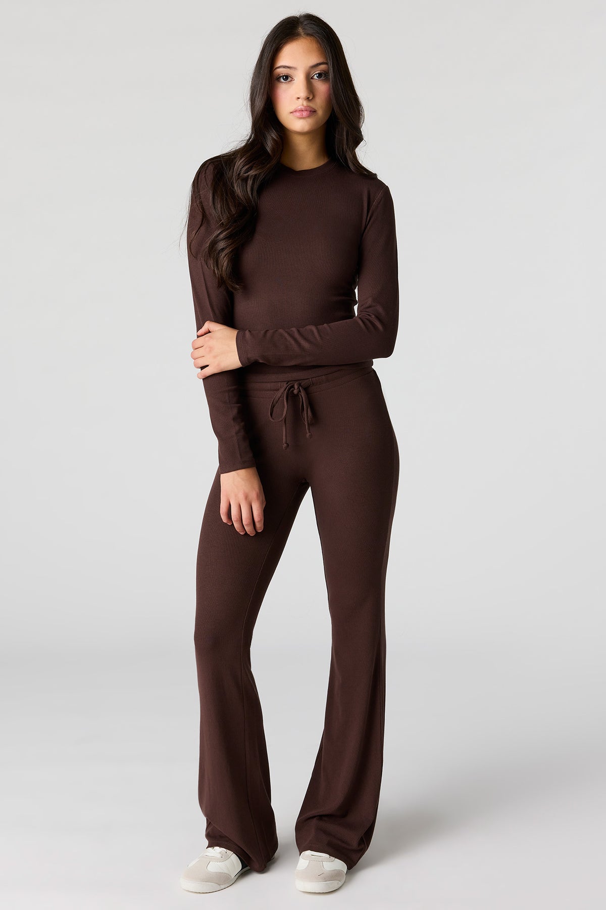 Alt View 3. U/A Ribbed Long Sleeve Top - Brown