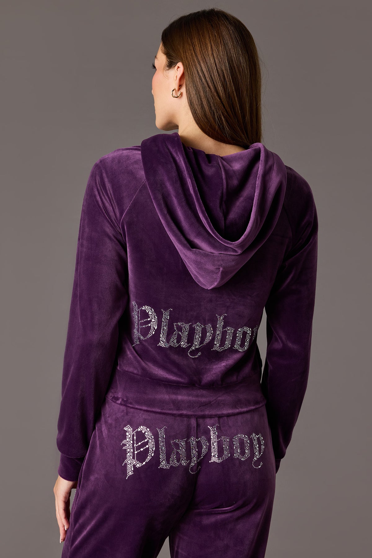 Alt View 2. Playboy Rhinestone Velour Zip-Up Hoodie - Purple