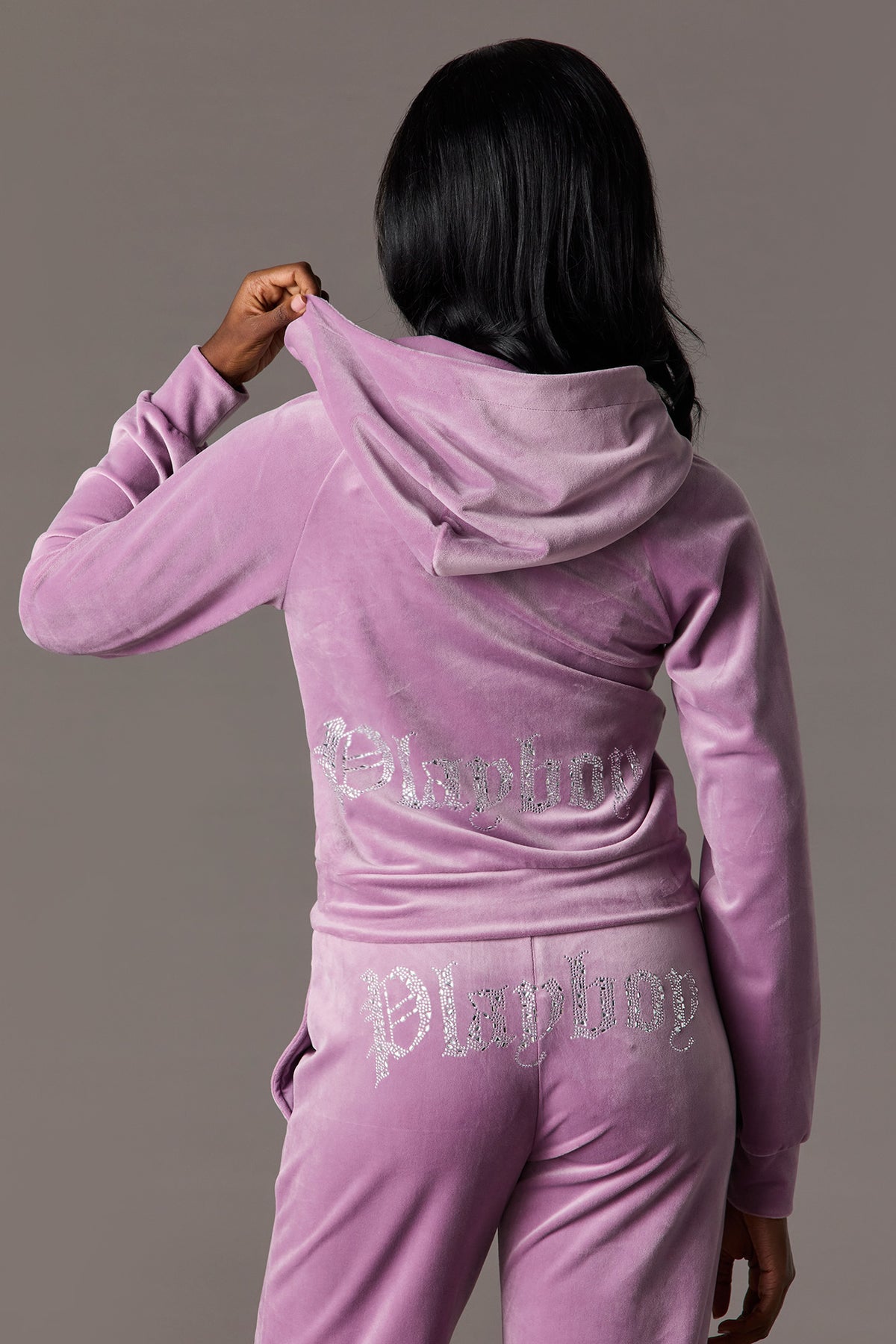 Alt View 2. Playboy Rhinestone Velour Zip-Up Hoodie - Lilac