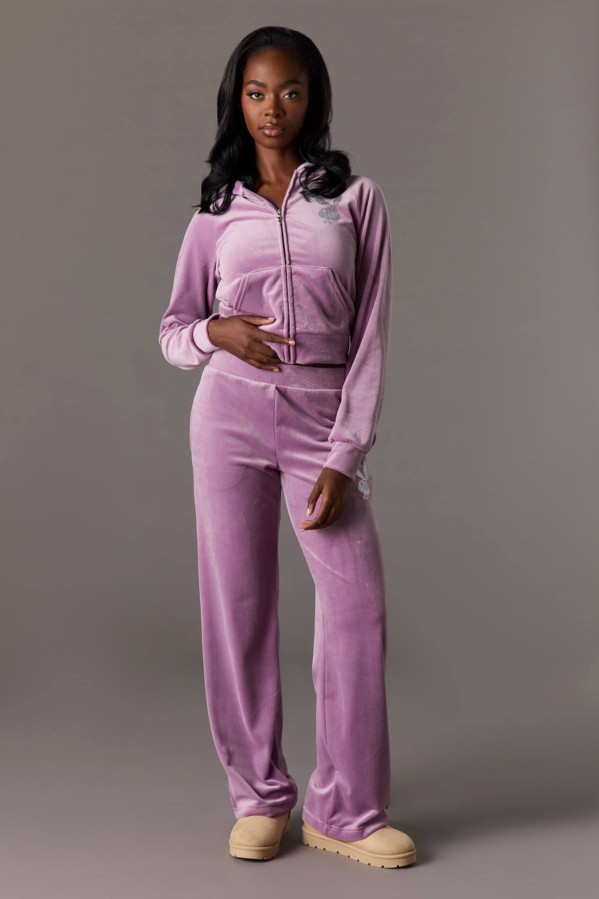 Alt View 3. Playboy Rhinestone Velour Zip-Up Hoodie - Lilac