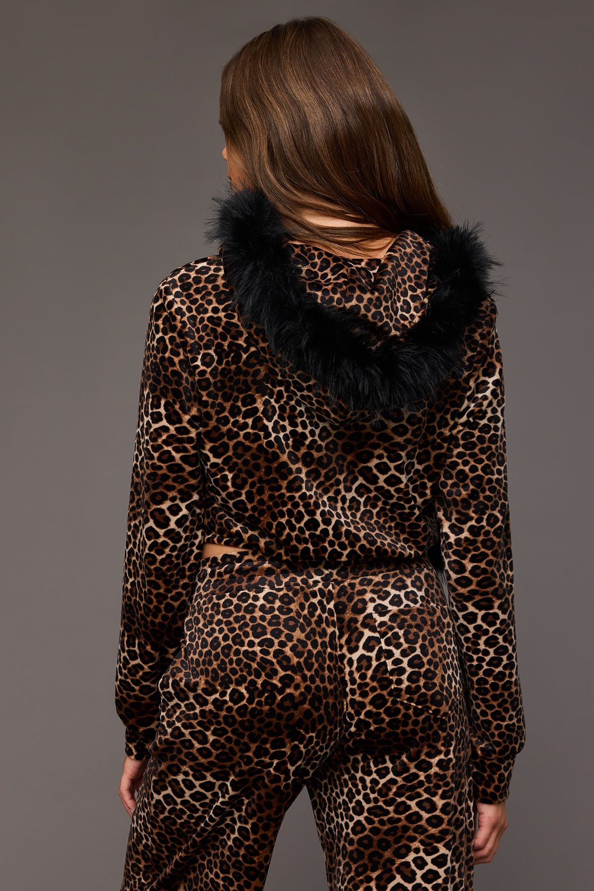 Alt View 2. Playboy Velour Rhinestone Faux Fur Trim Zip Hoodie - Leopard