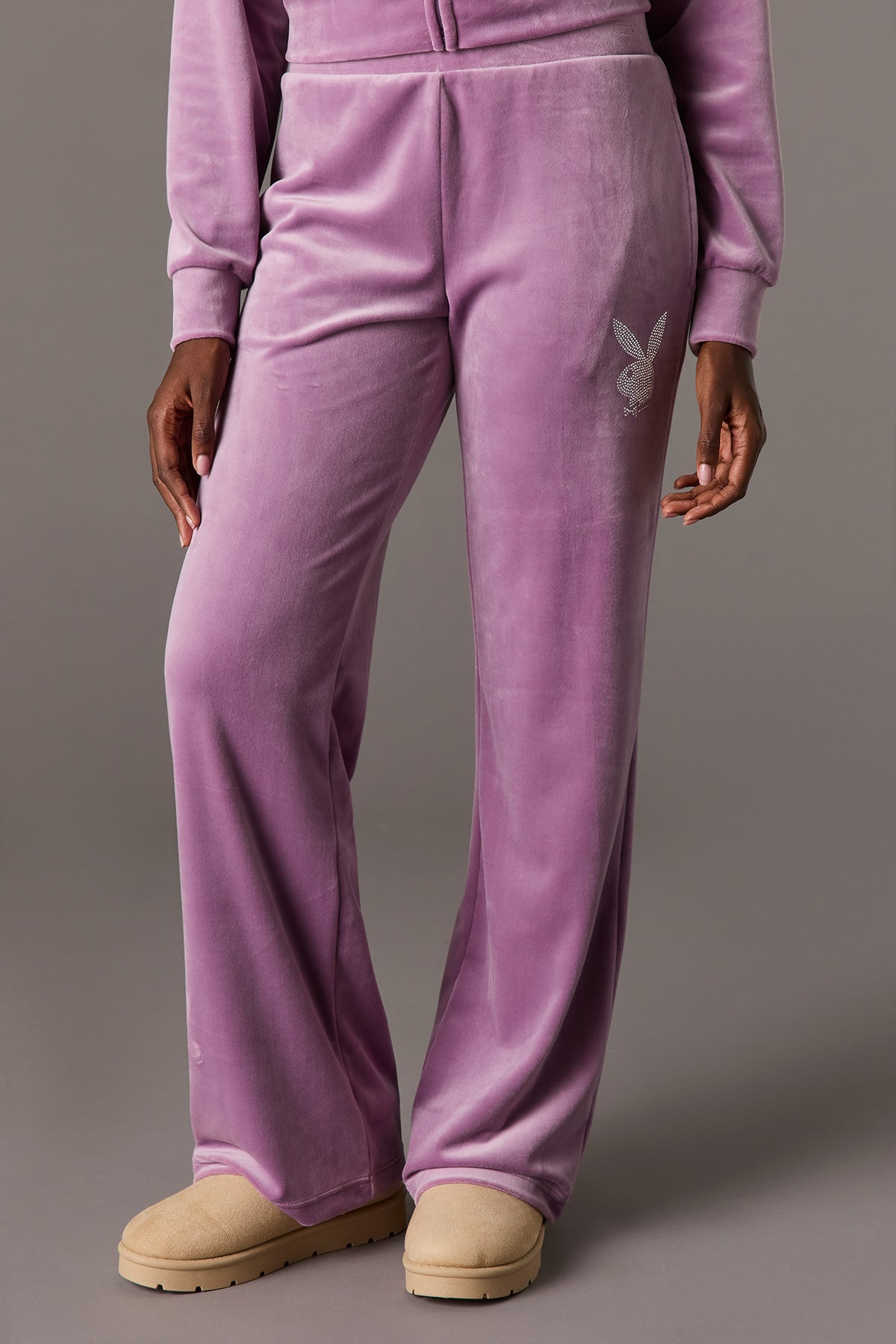 Alt View 2. Playboy Rhinestone Velour Pant - Lilac