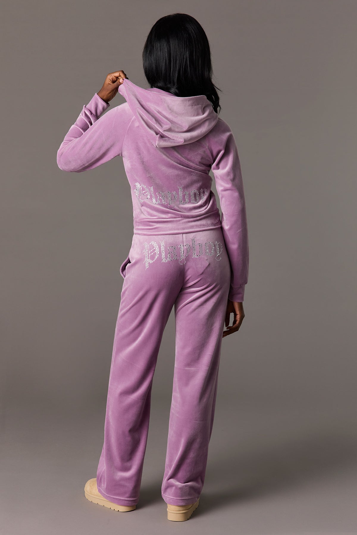 Alt View 3. Playboy Rhinestone Velour Pant - Lilac
