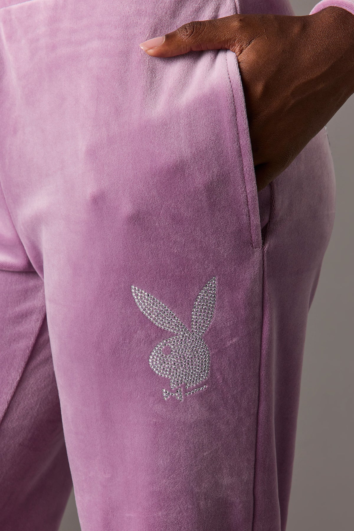 Alt View 4. Playboy Rhinestone Velour Pant - Lilac