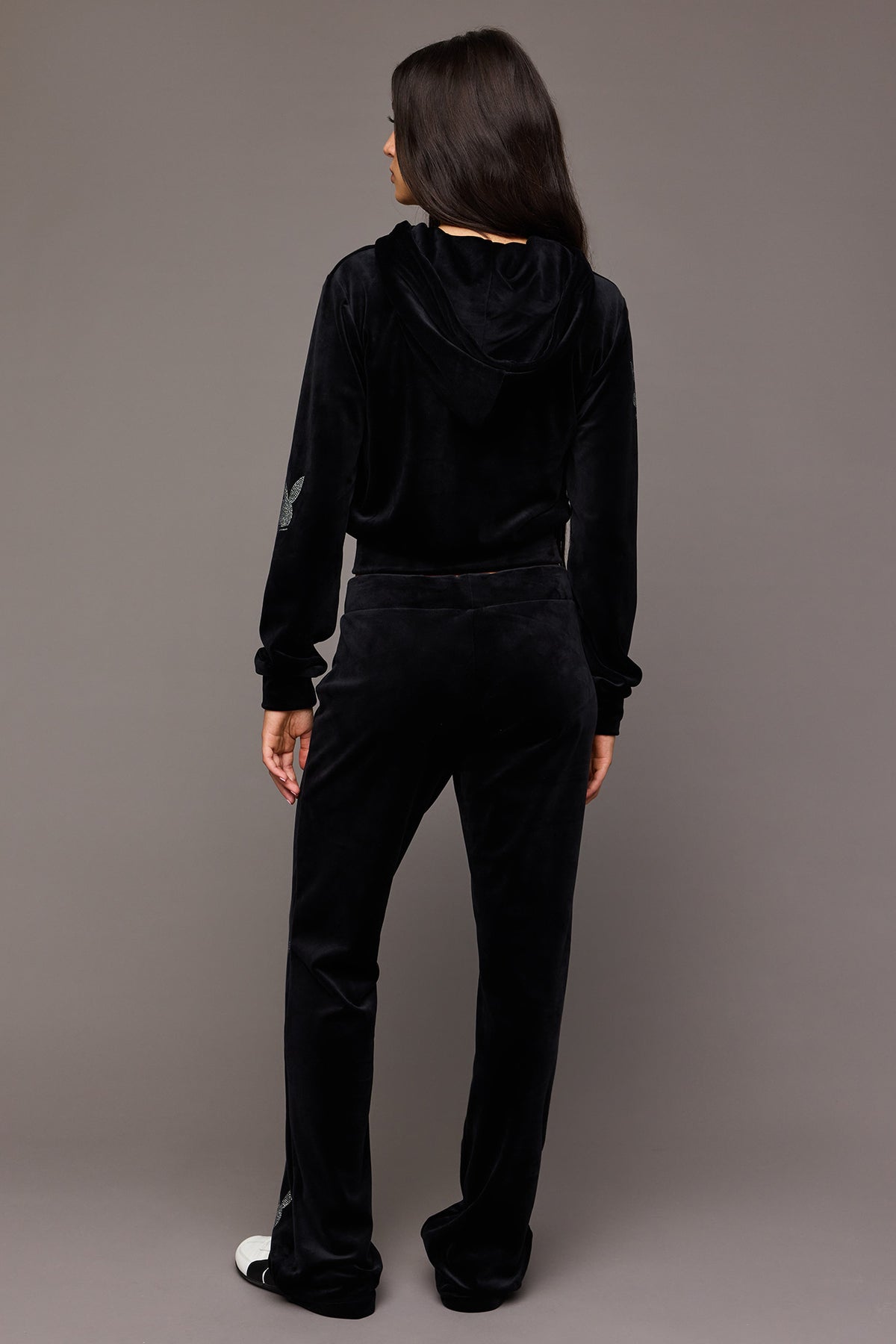 Alt View 3. Playboy Rhinestone Velour Wide Leg Pant - Black