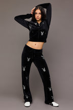 Playboy Rhinestone Velour Wide Leg Pant