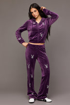 Playboy Rhinestone Velour Wide Leg Pant