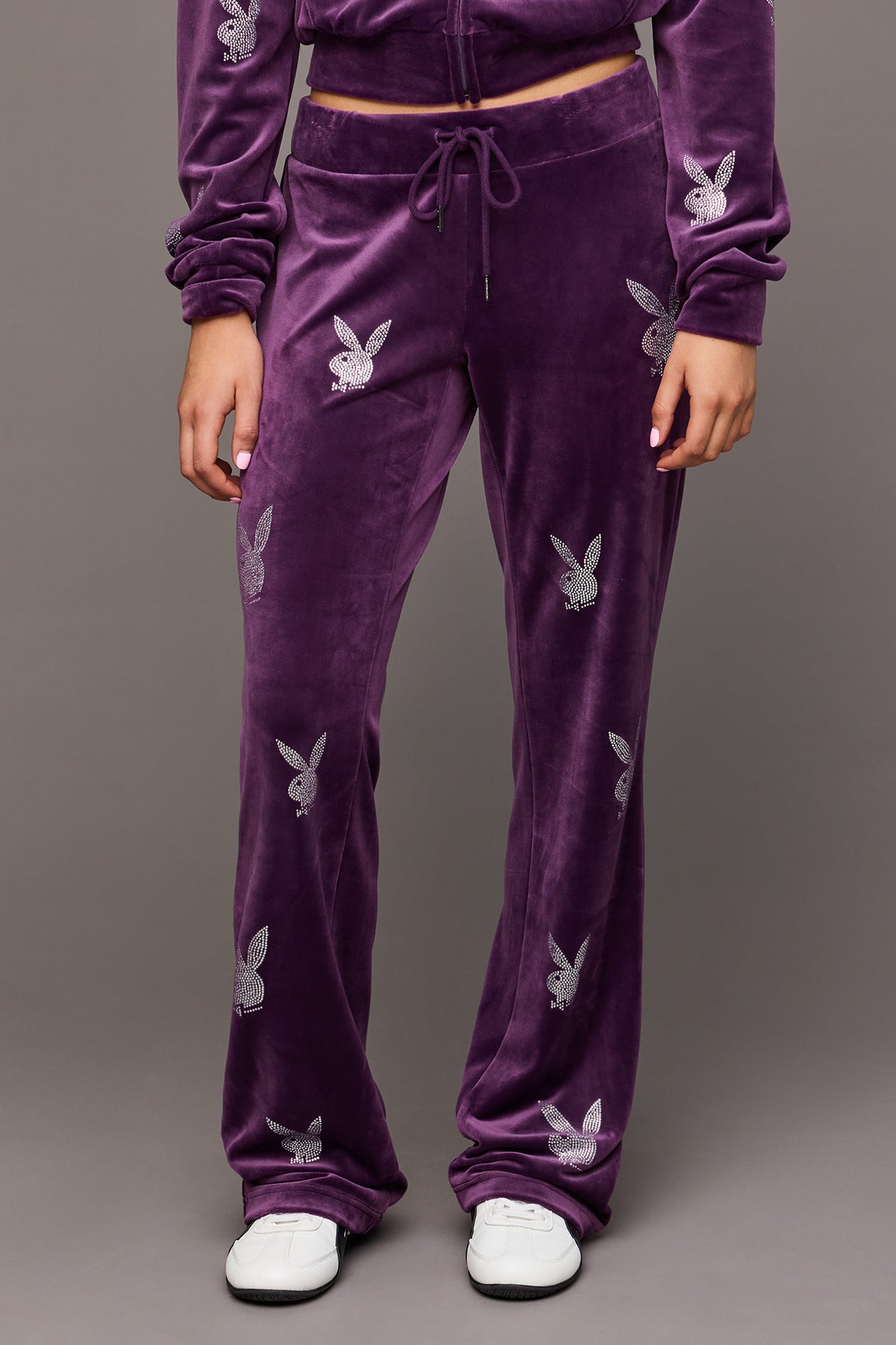 Alt View 2. Playboy Rhinestone Velour Wide Leg Pant - Purple