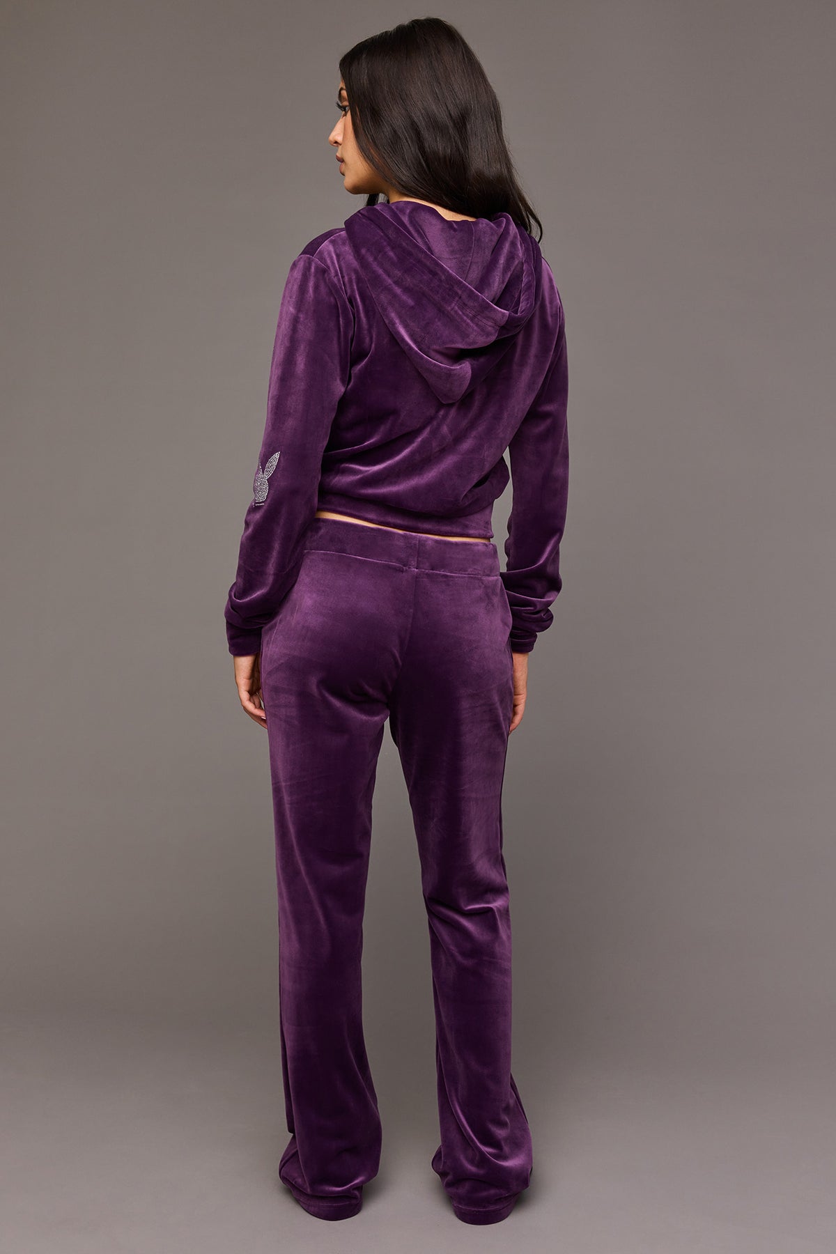 Alt View 3. Playboy Rhinestone Velour Wide Leg Pant - Purple