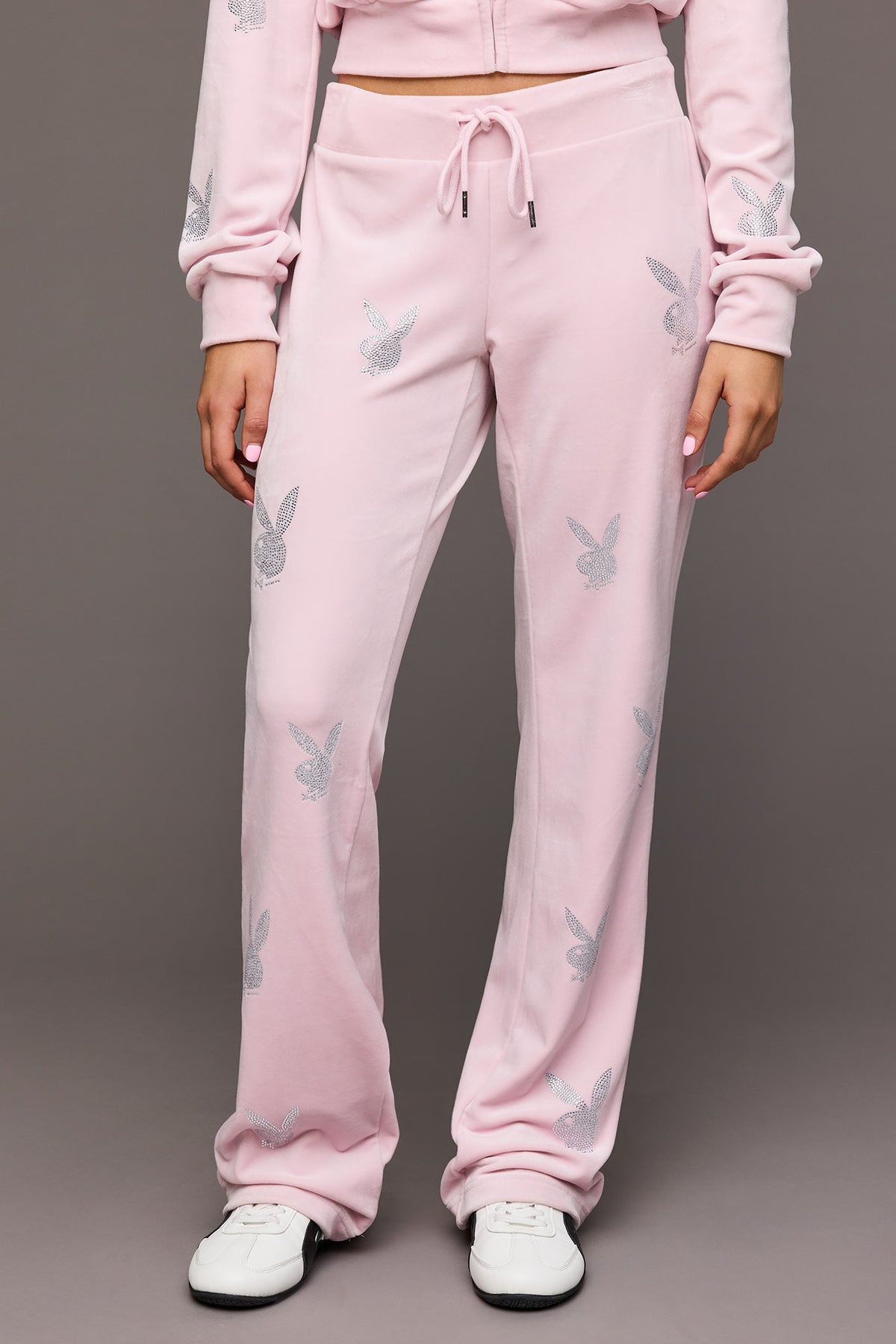 Alt View 2. Playboy Rhinestone Velour Wide Leg Pant - Pink