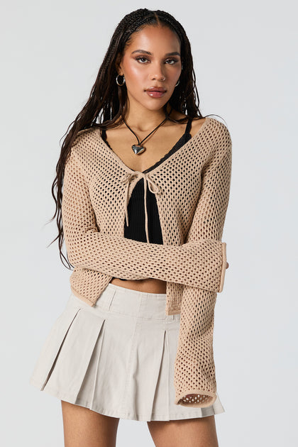 Cardigan en tricot ajouré avec attache