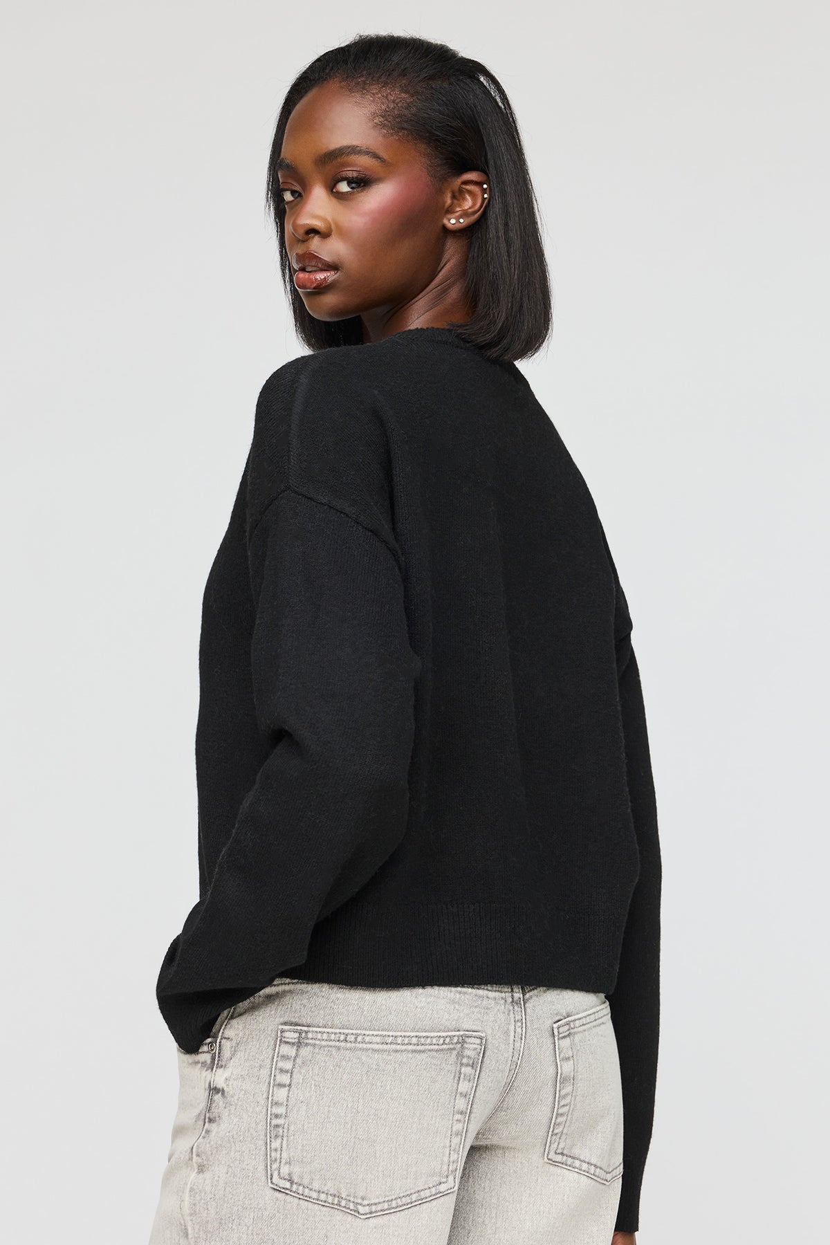Alt View 2. Mossy Button-Up Cardigan - Black