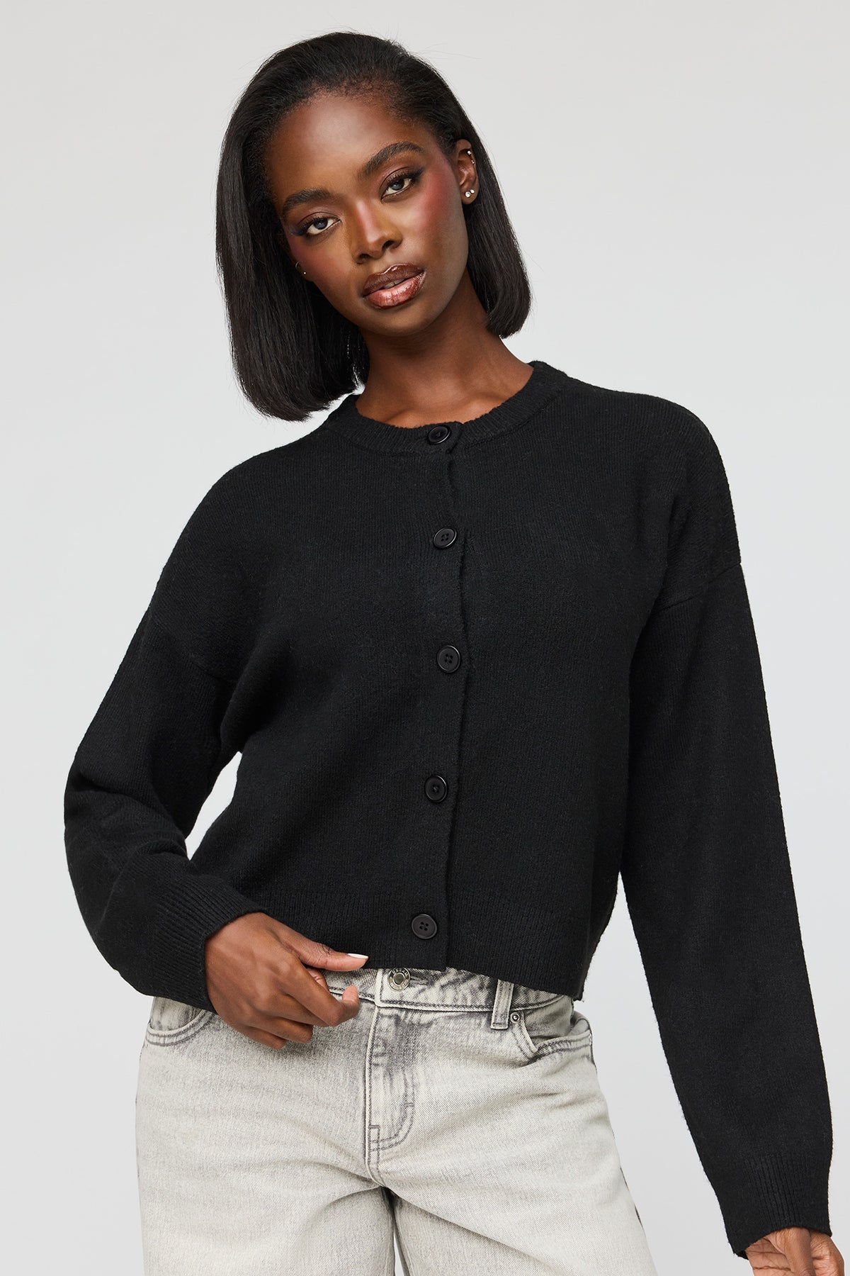 Mossy Button-Up Cardigan - Black