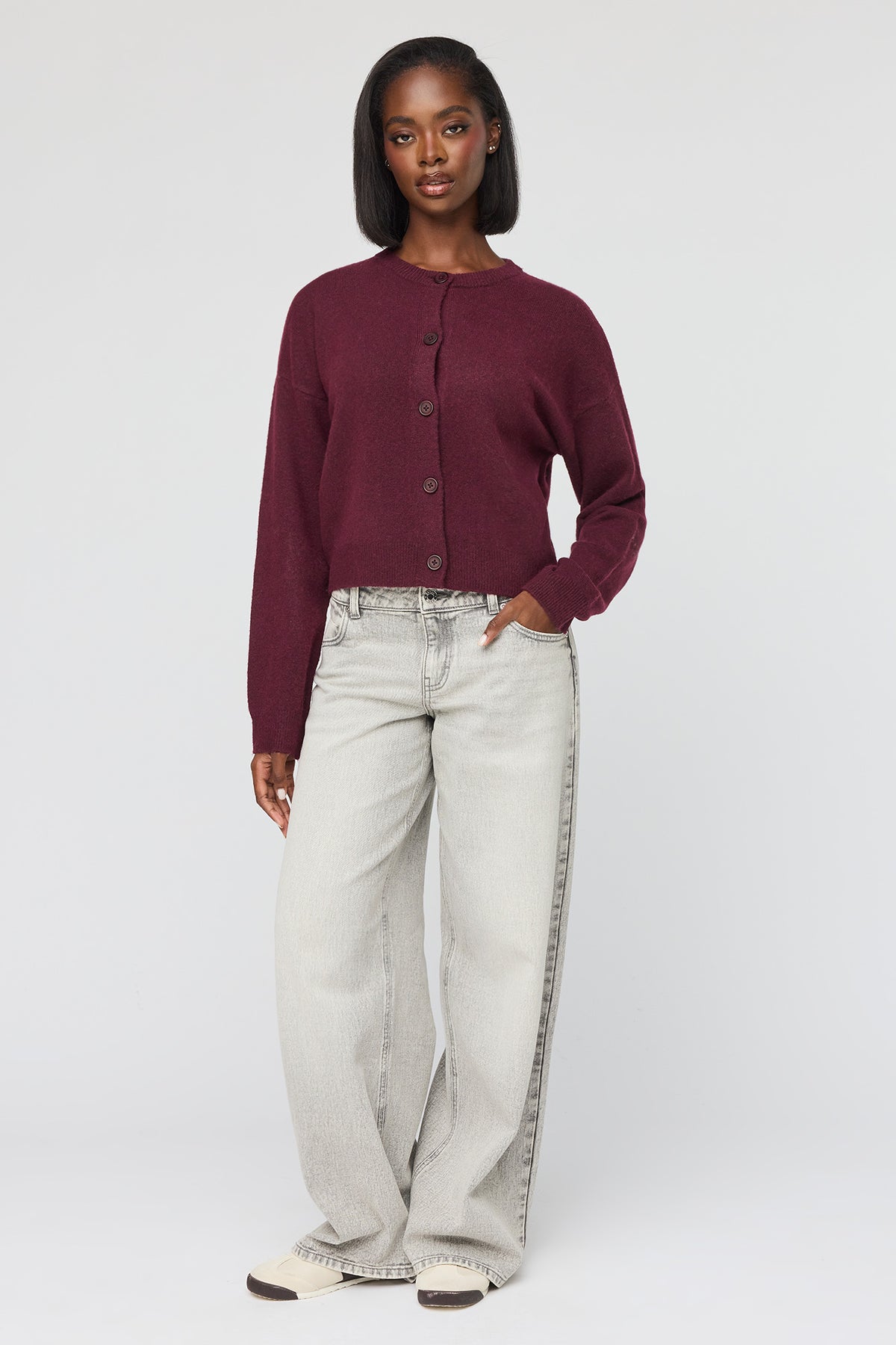 Alt View 3. Mossy Button-Up Cardigan - Burgundy
