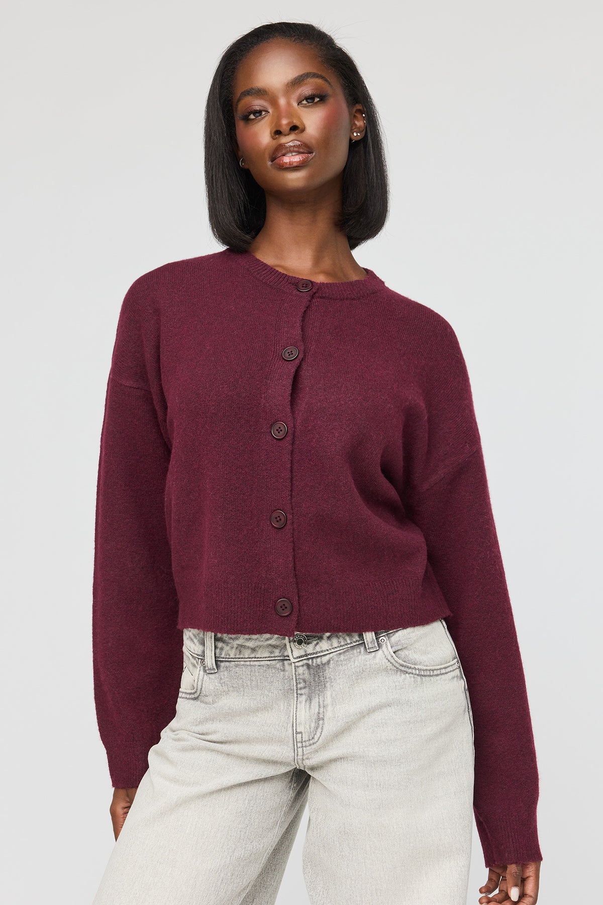 Mossy Button-Up Cardigan - Burgundy
