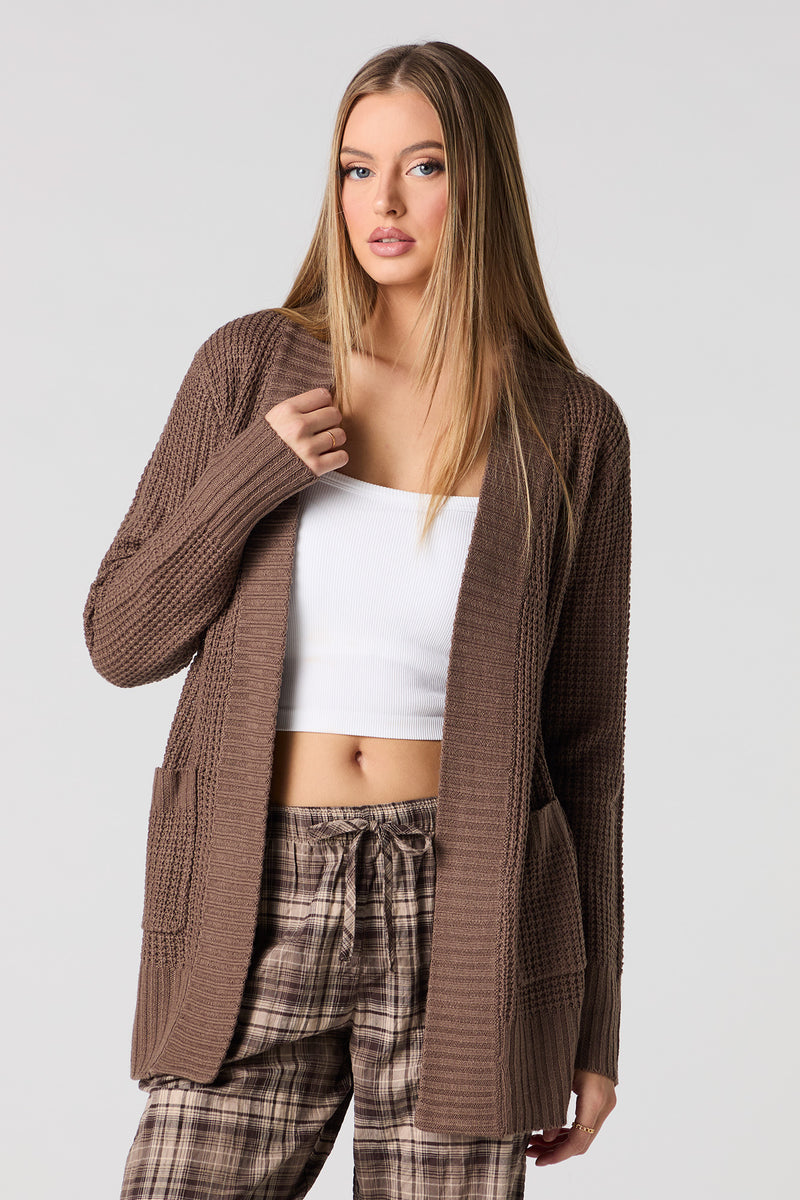 Cardigan ouvert en tricot gaufré