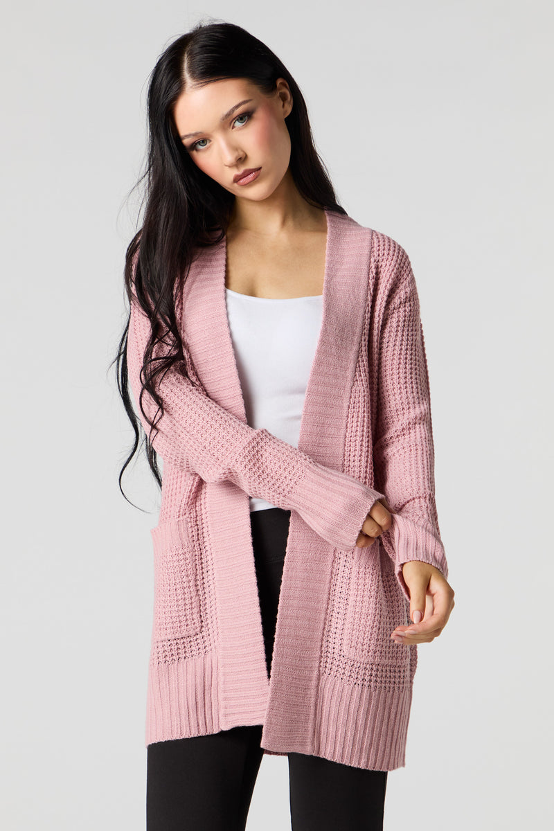 Cardigan ouvert en tricot gaufré