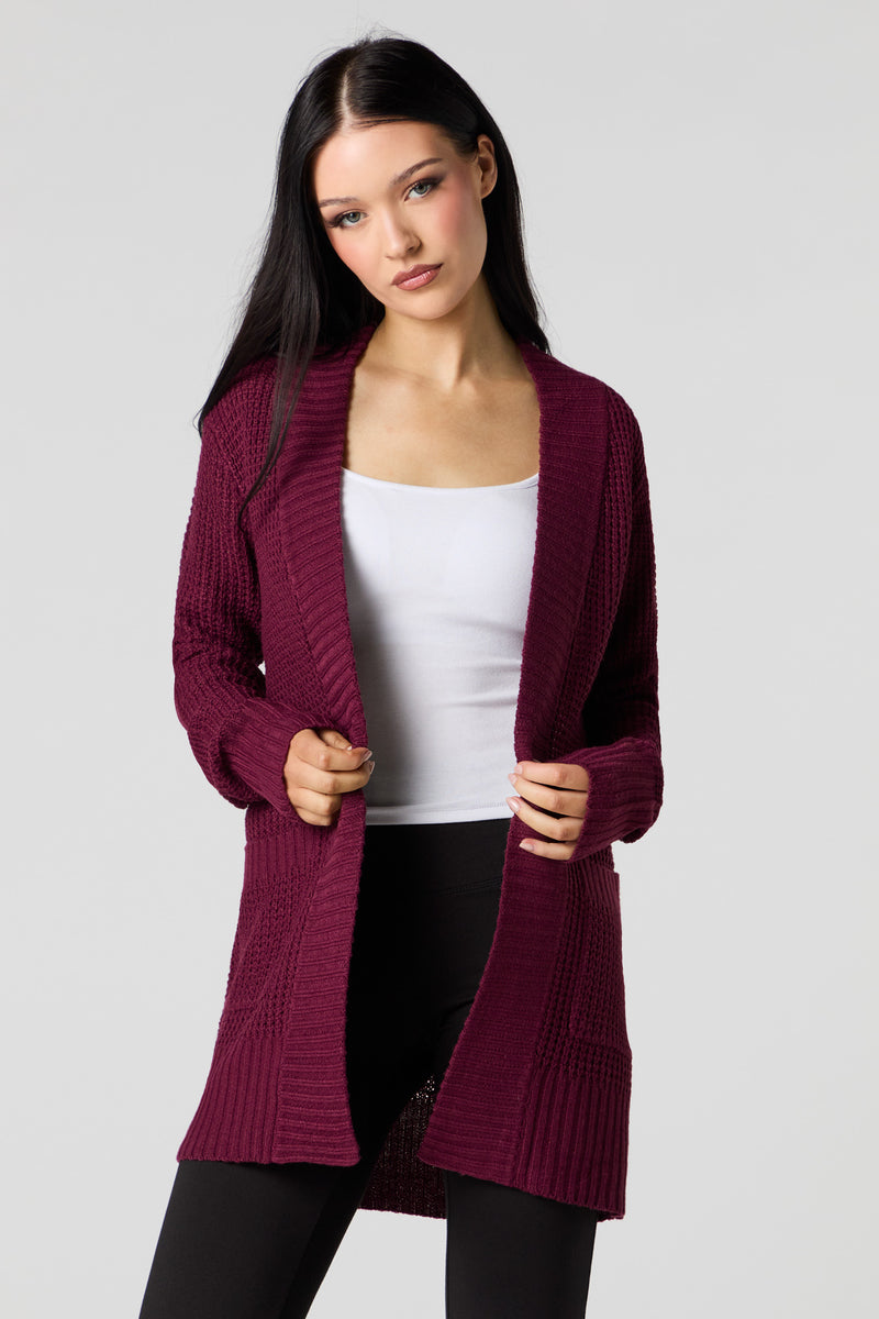 Cardigan ouvert en tricot gaufré