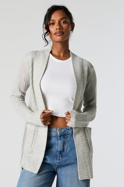 Cardigan ouvert en tricot gaufré