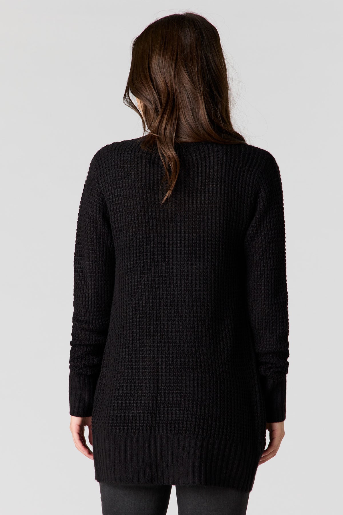 Alt View 2. Waffle Knit Cardigan - Black