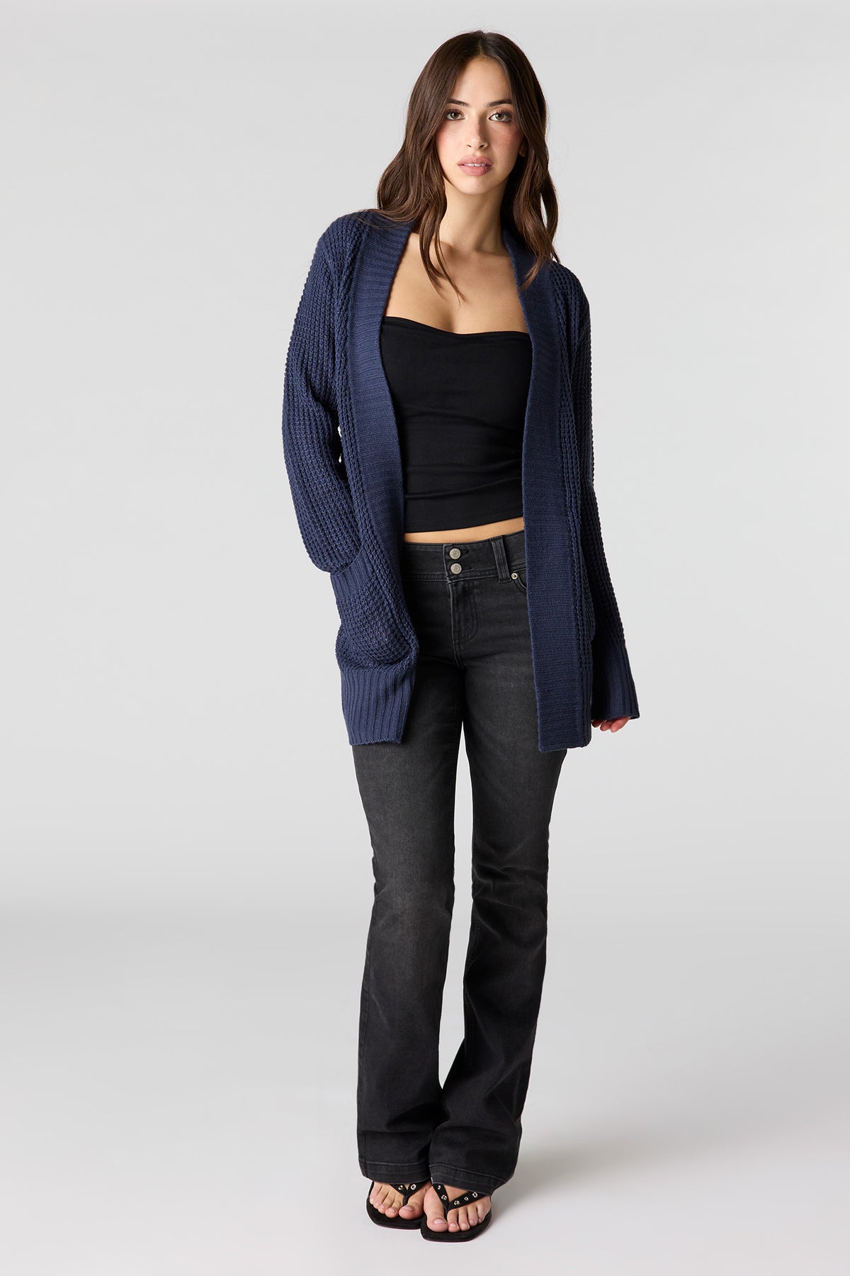 Alt View 3. Waffle Knit Cardigan - Navy