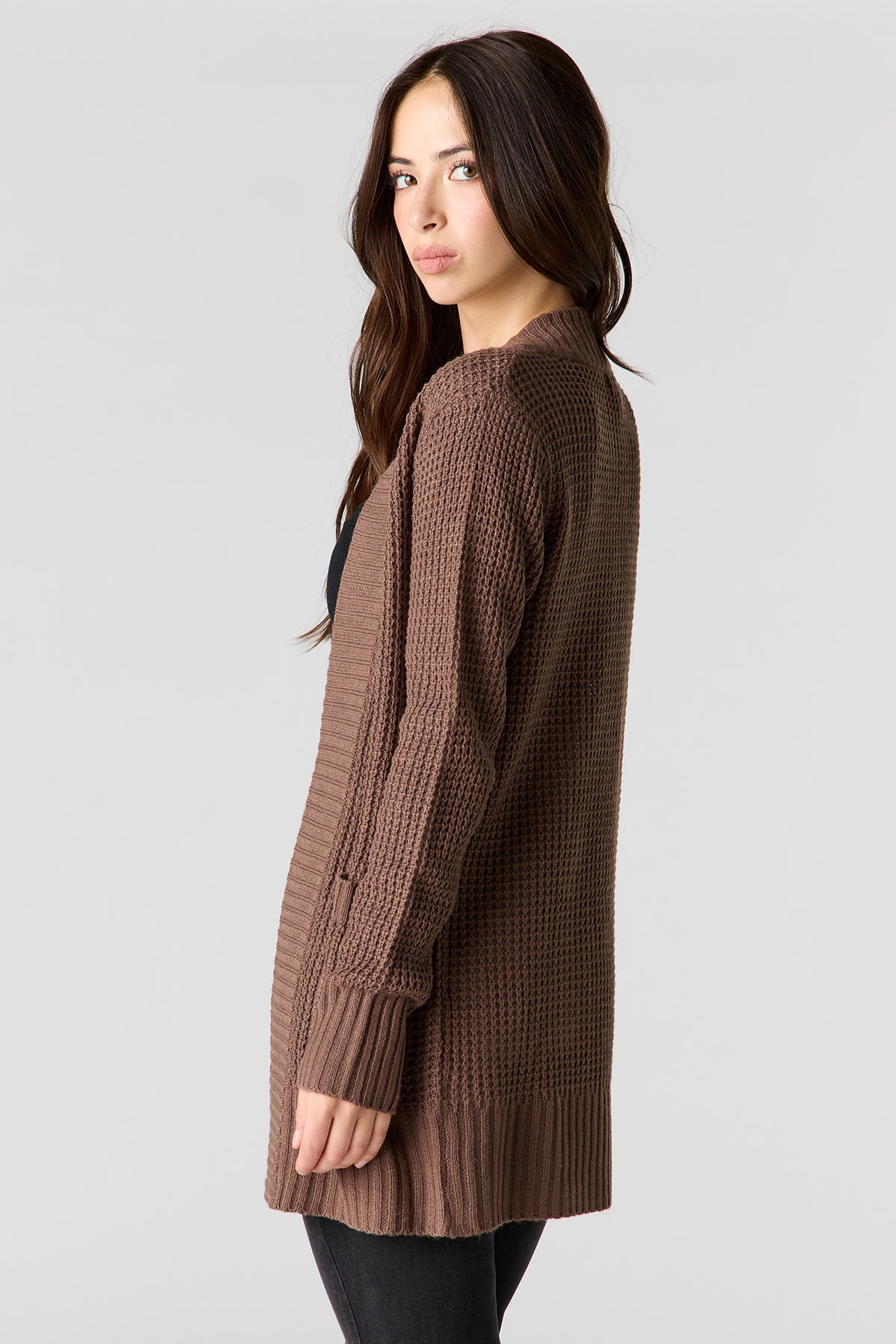 Alt View 2. Waffle Knit Cardigan - Taupe