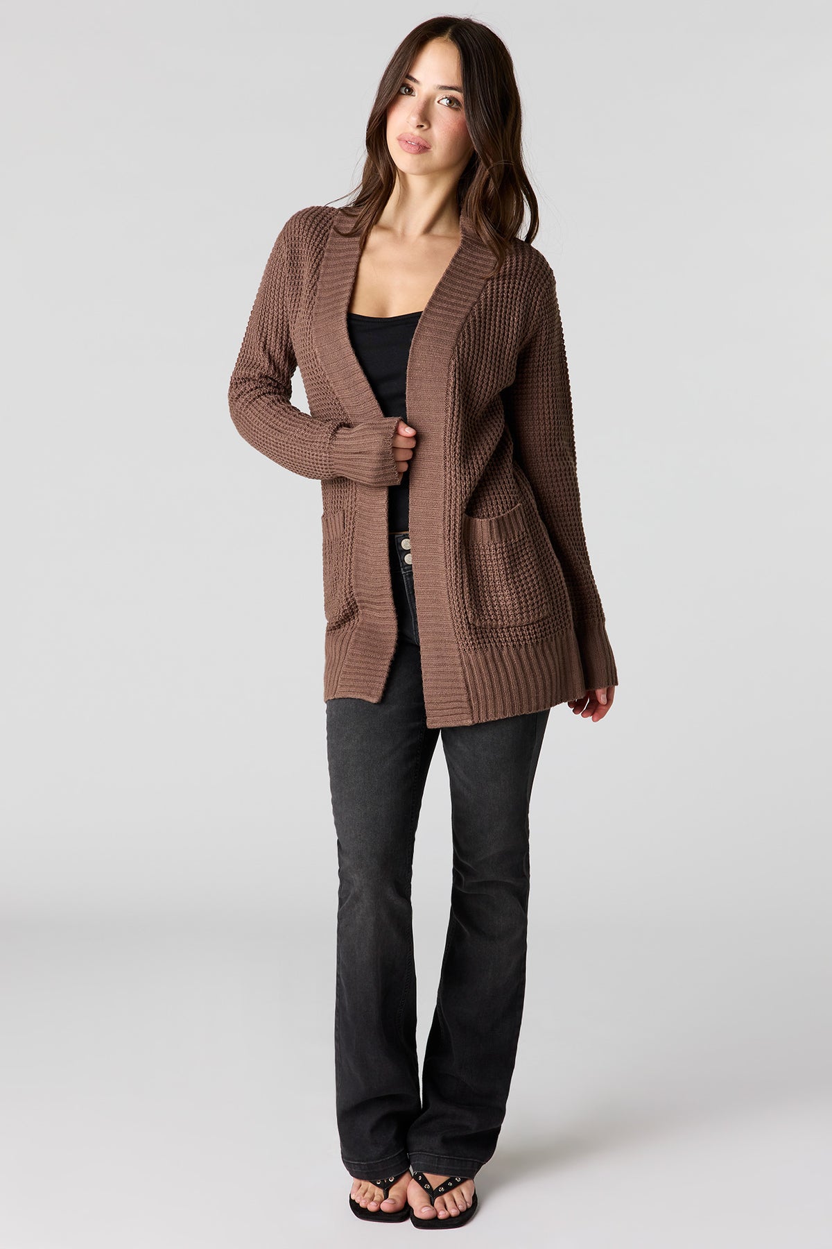 Alt View 3. Waffle Knit Cardigan - Taupe