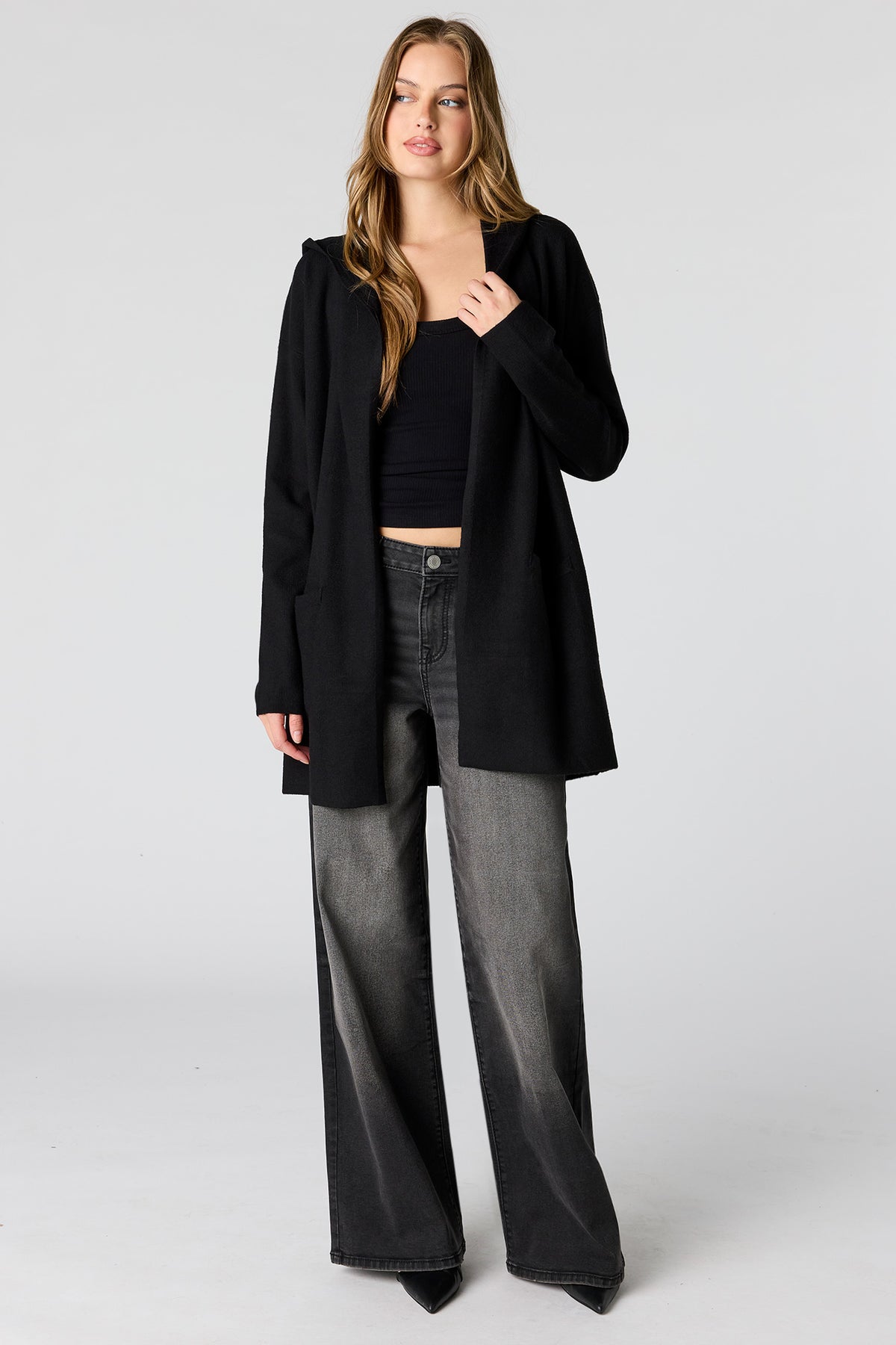 Alt View 3. Hooded Cardigan - Black