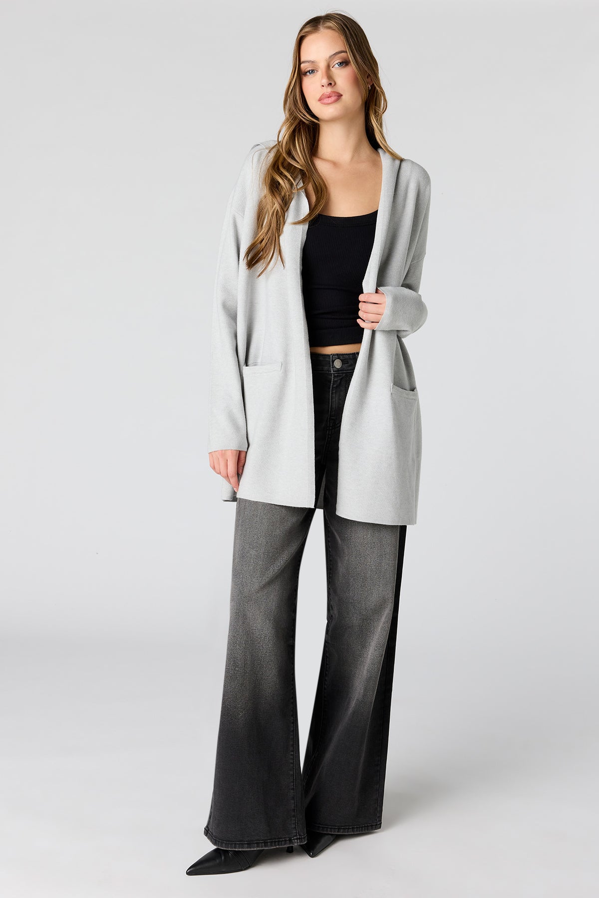 Alt View 3. Hooded Cardigan - Heather Grey