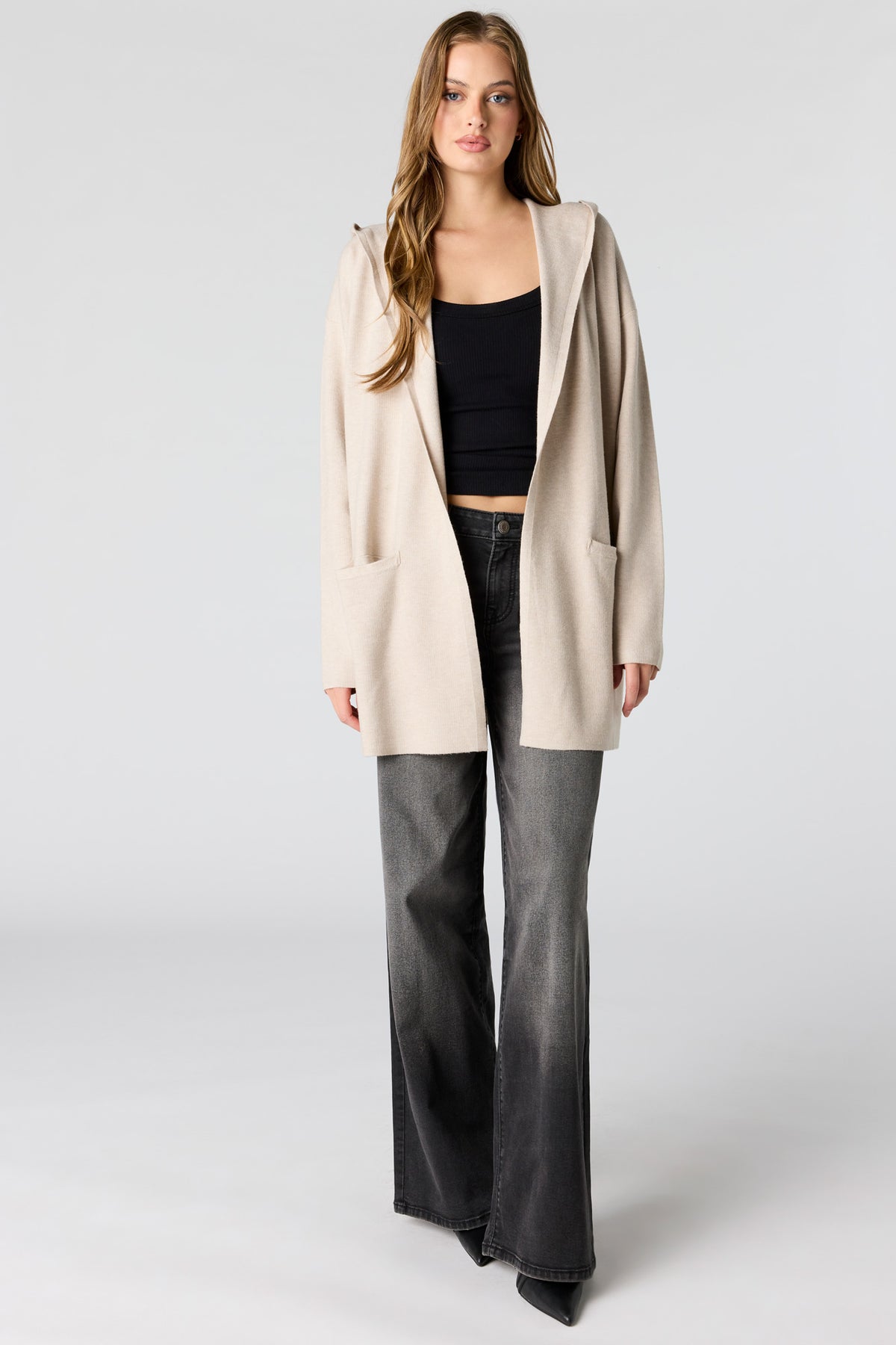 Alt View 3. Hooded Cardigan - Oatmeal
