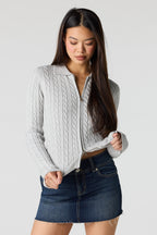 Cable Knit 2-Way Zip-Up Sweater