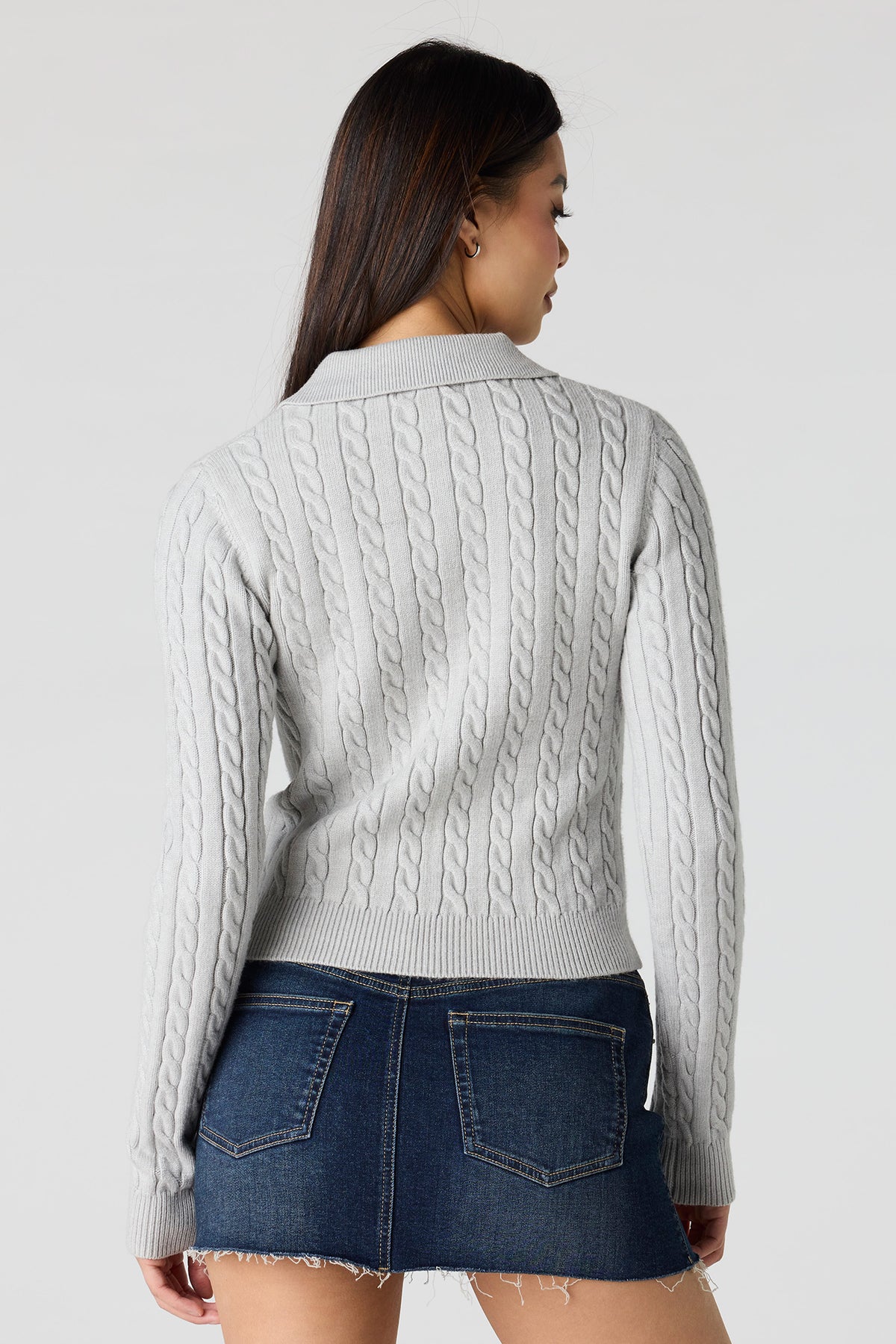 Alt View 2. Cable Knit 2-Way Zip-Up Sweater - Heather Grey