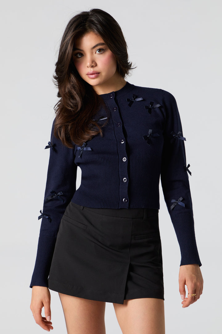 3D Bow Button-Up Cardigan