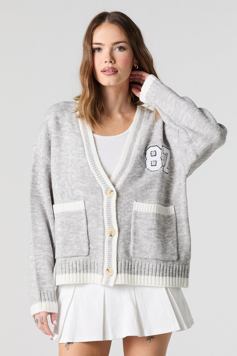 Cardigan boutonné en tricôt à broderie en chenille
