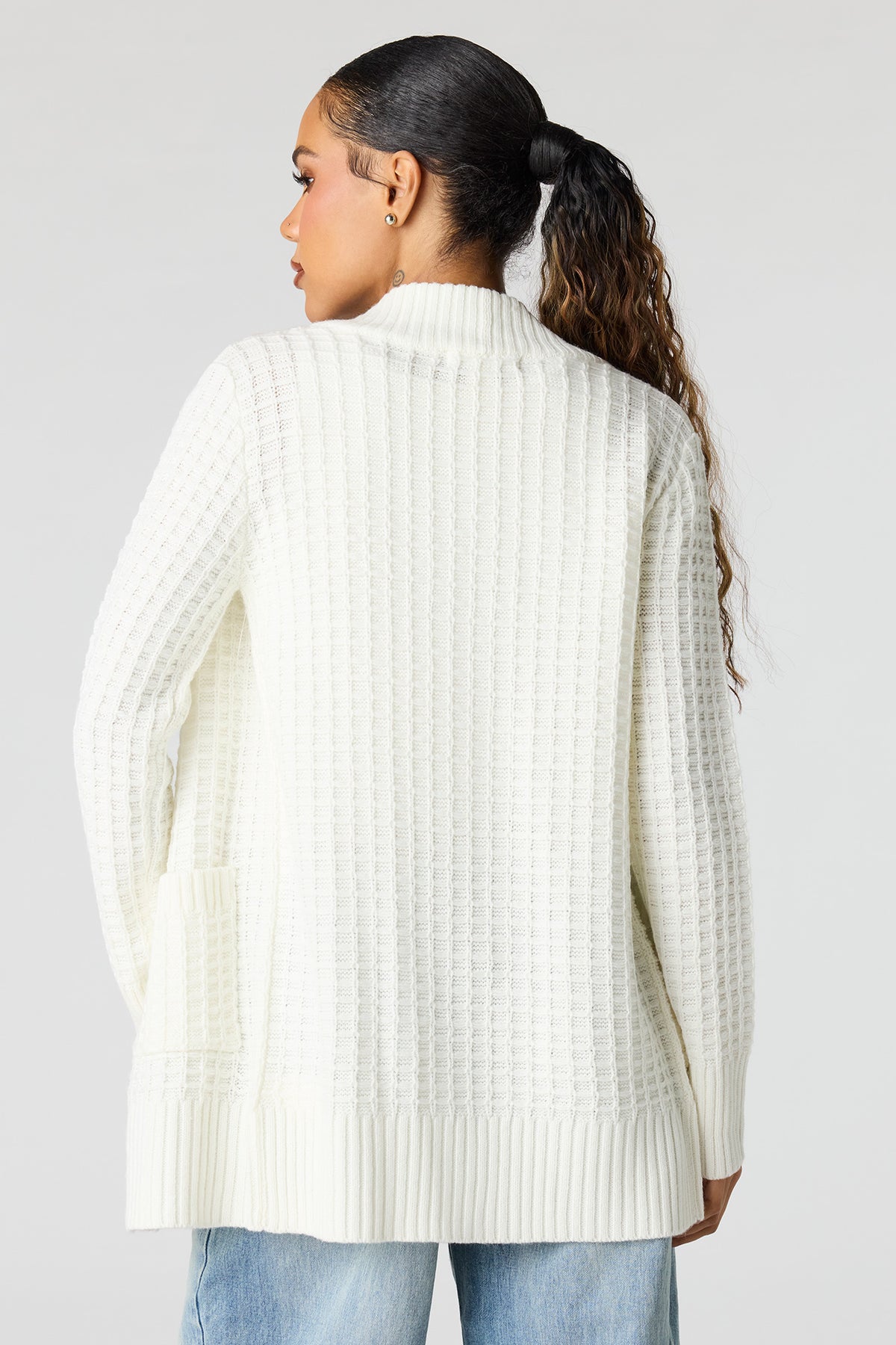 Alt View 2. Waffle Knit Open Front Cardigan - Ivory