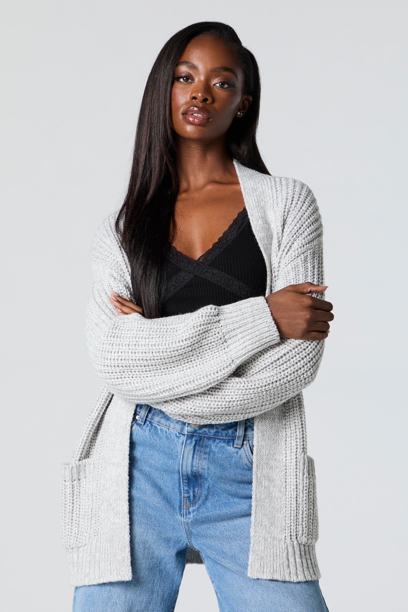 Cardigan ouvert en tricot épais