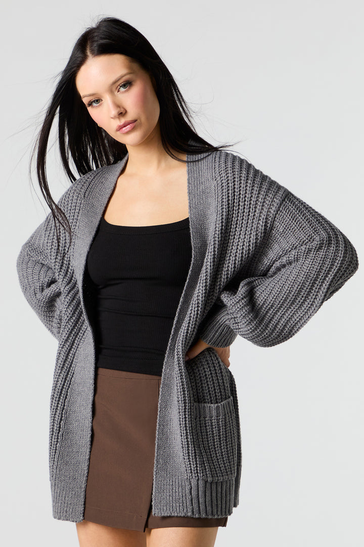 Grey Chunky Knit Oversized Cardigan ZARA GREY 95% WOOL CHUNKY KNIT