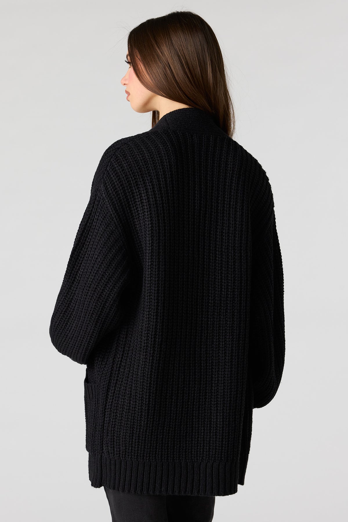 Alt View 2. Open Front Long Cardigan - Black