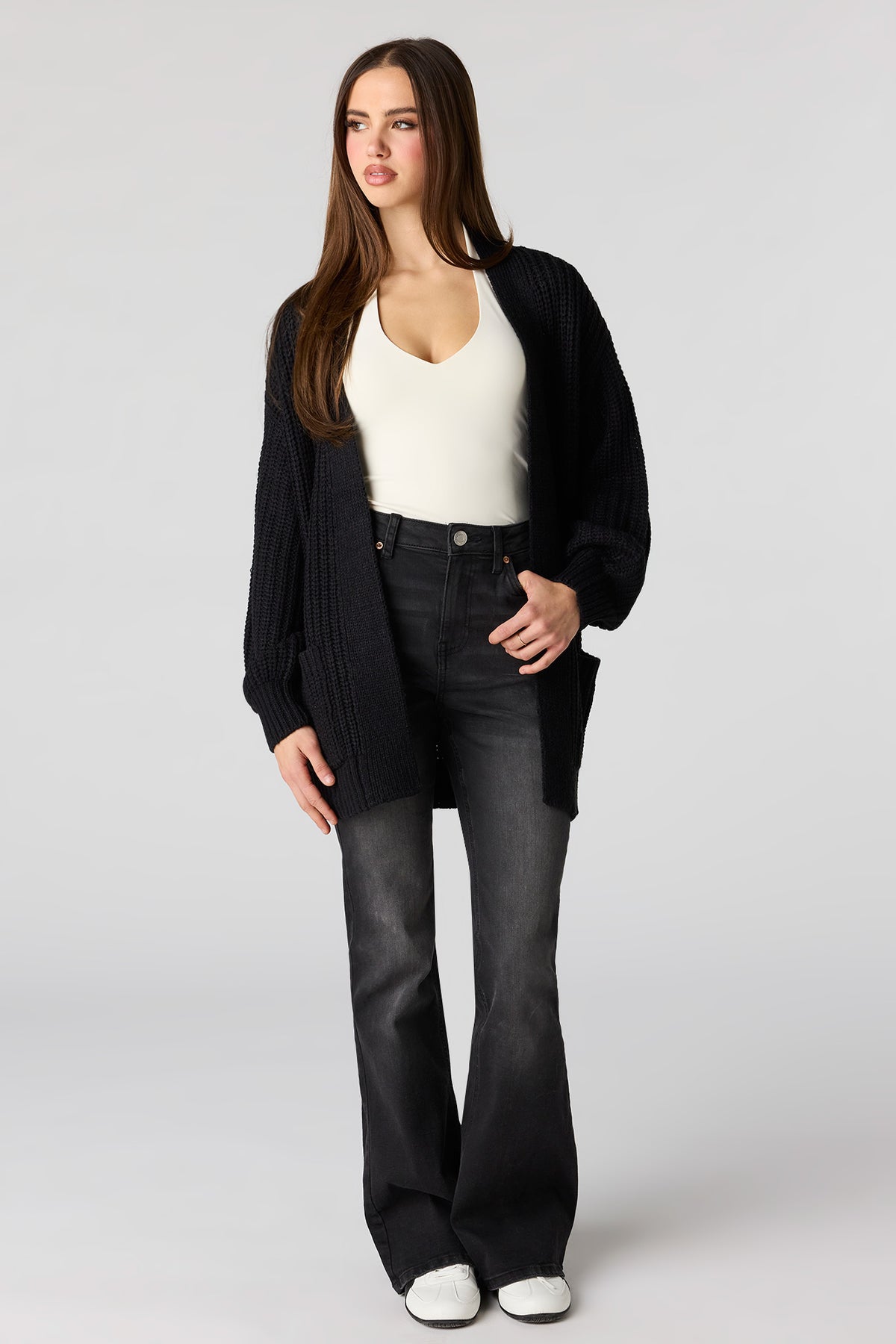 Alt View 3. Open Front Long Cardigan - Black