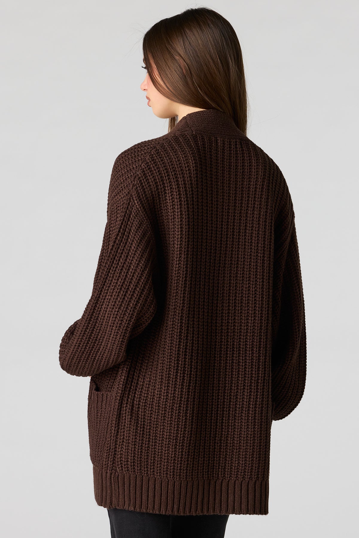 Alt View 2. Open Front Long Cardigan - Brown