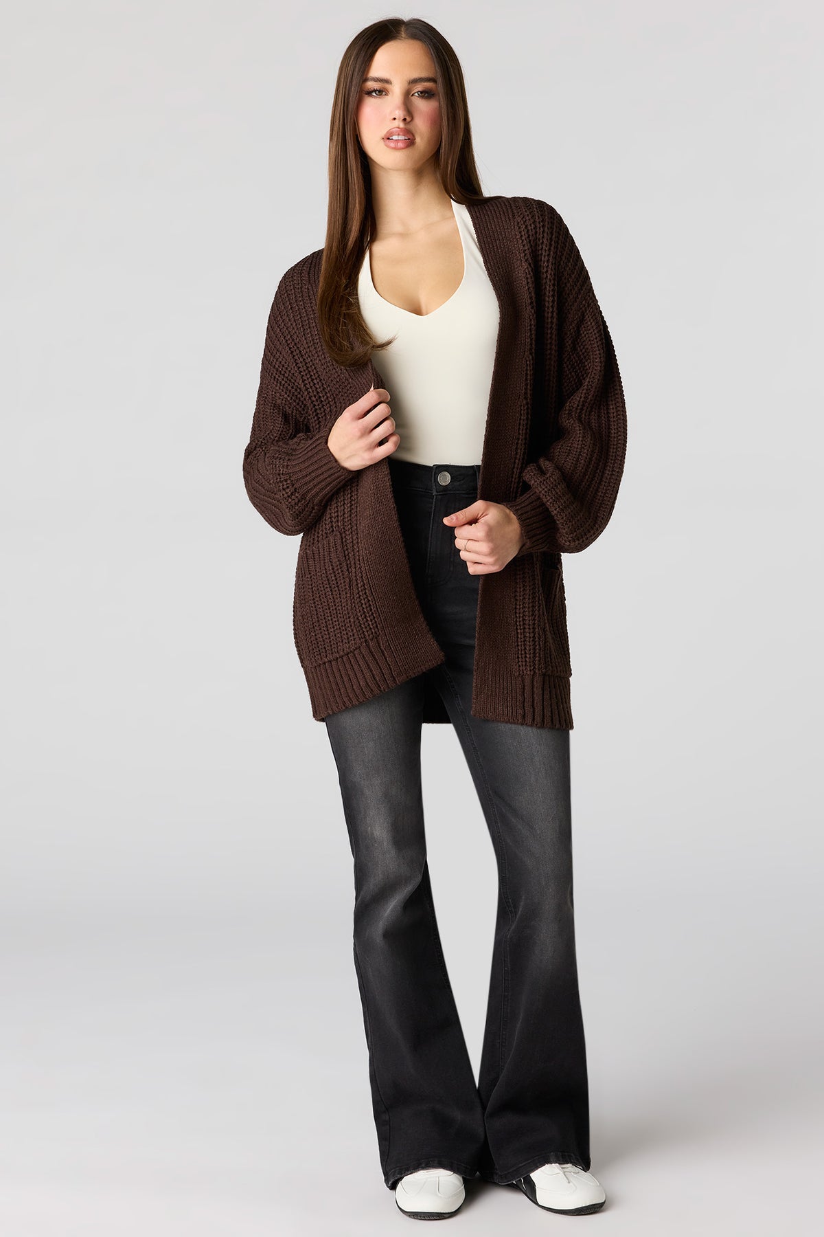 Alt View 3. Open Front Long Cardigan - Brown