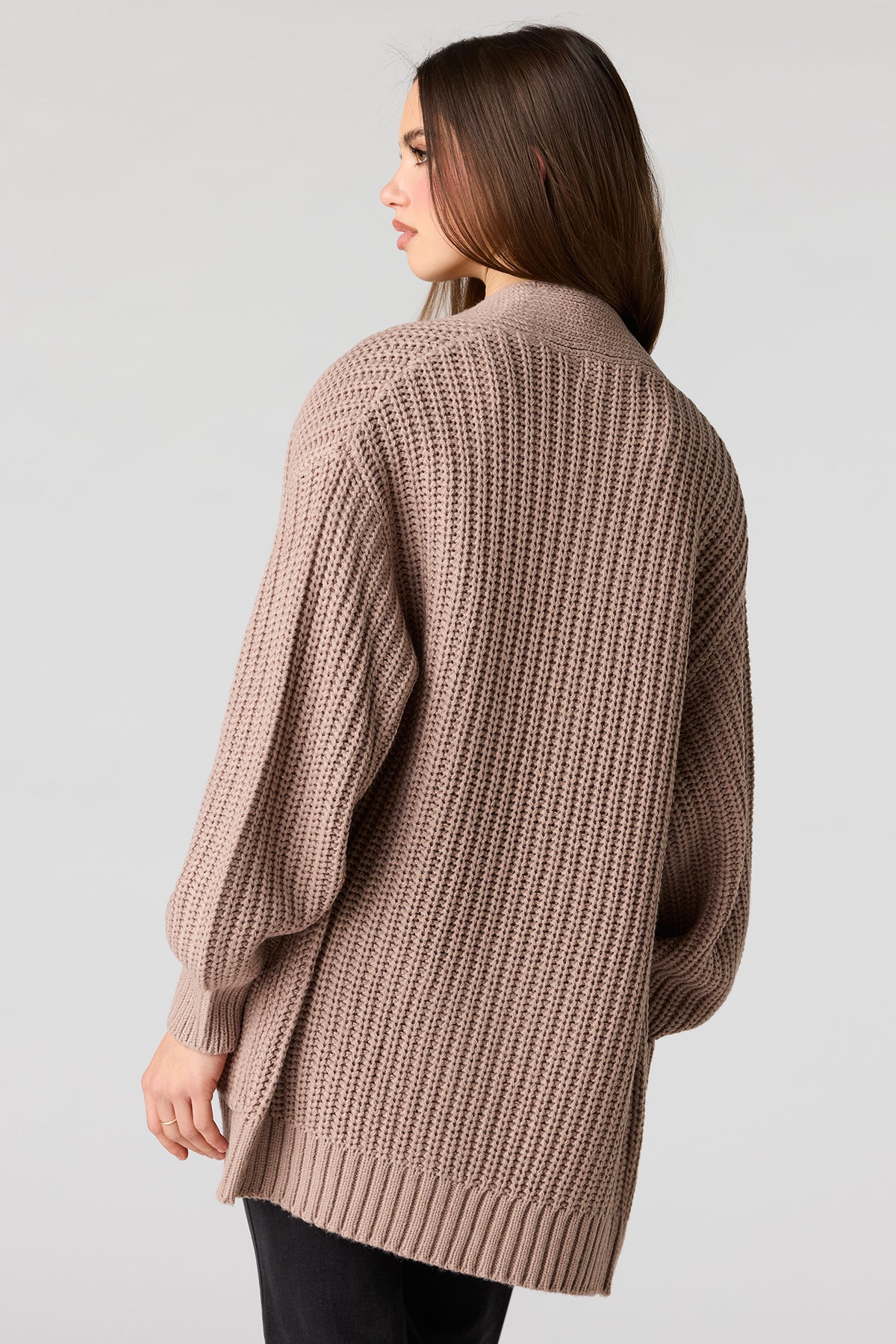 Alt View 2. Open Front Long Cardigan - Taupe