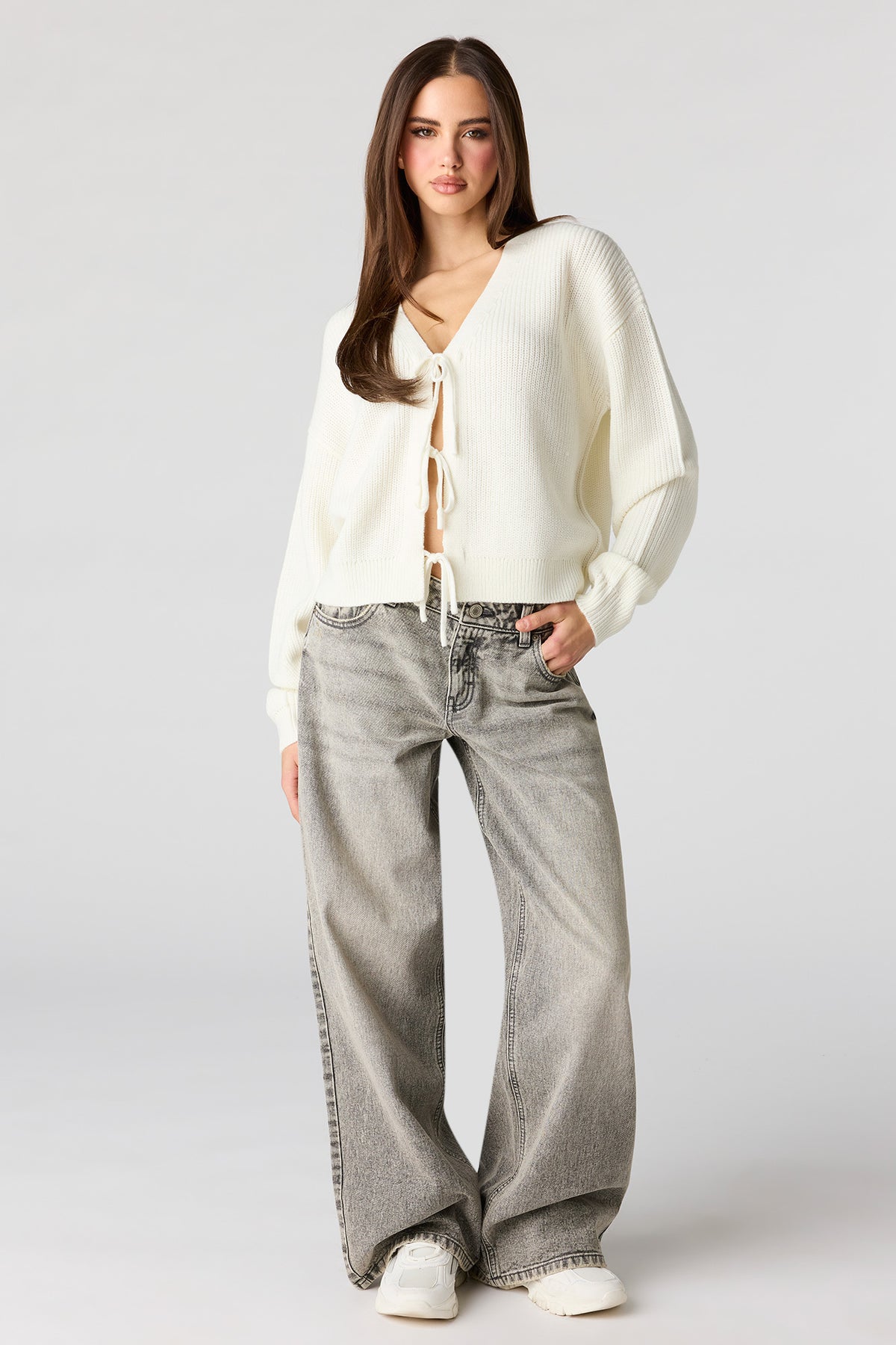 Alt View 3. Tie Front Bow Cardigan - Ivory