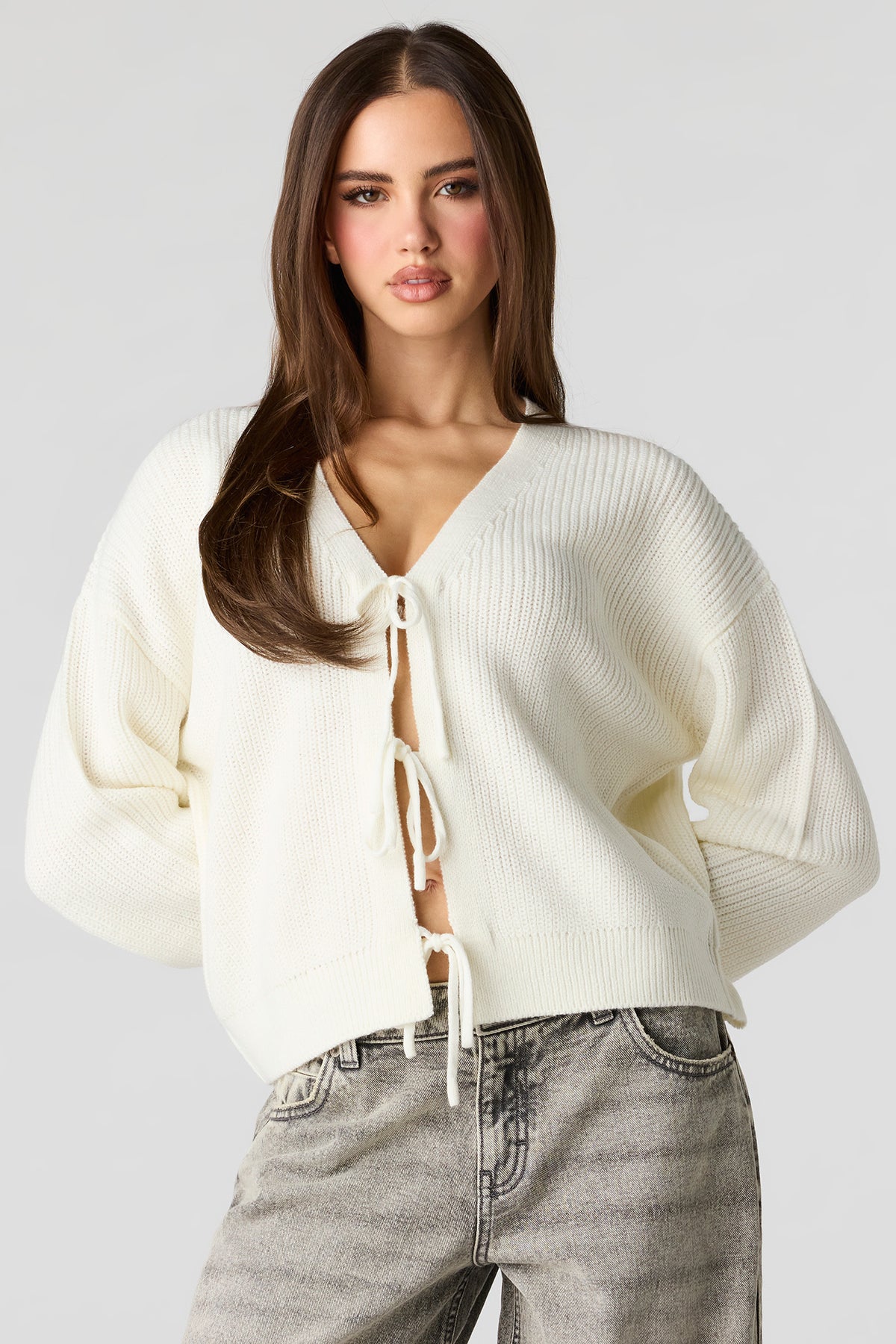 Tie Front Bow Cardigan - Ivory