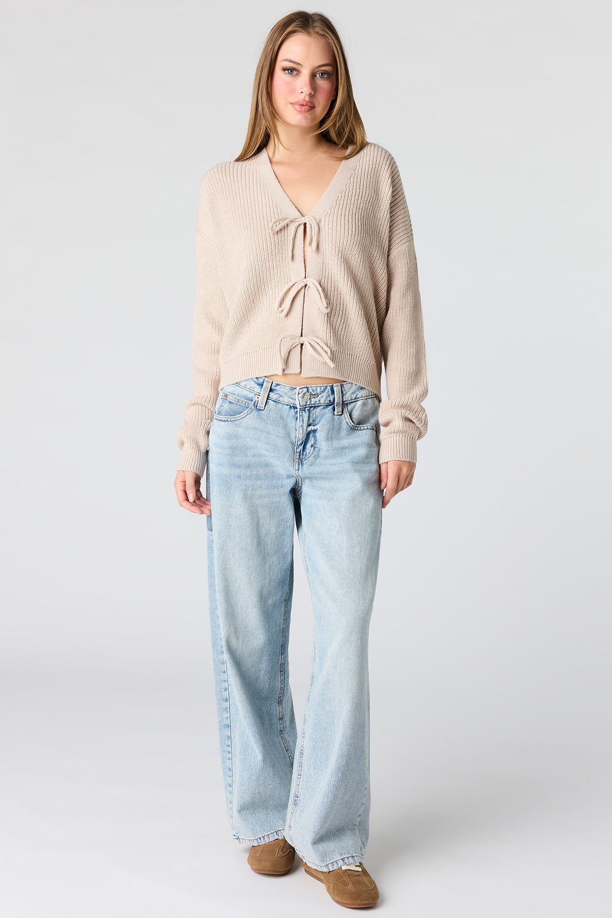 Alt View 2. Tie Front Bow Cardigan - Taupe