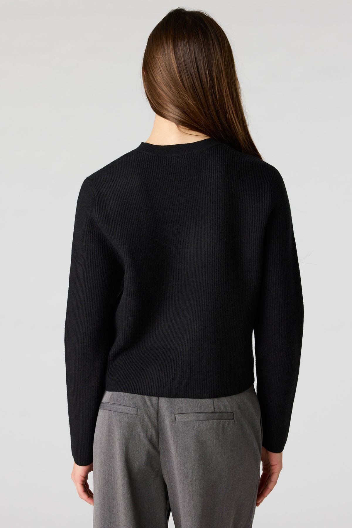 Alt View 2. Ribbed Button Front Cardigan - Black