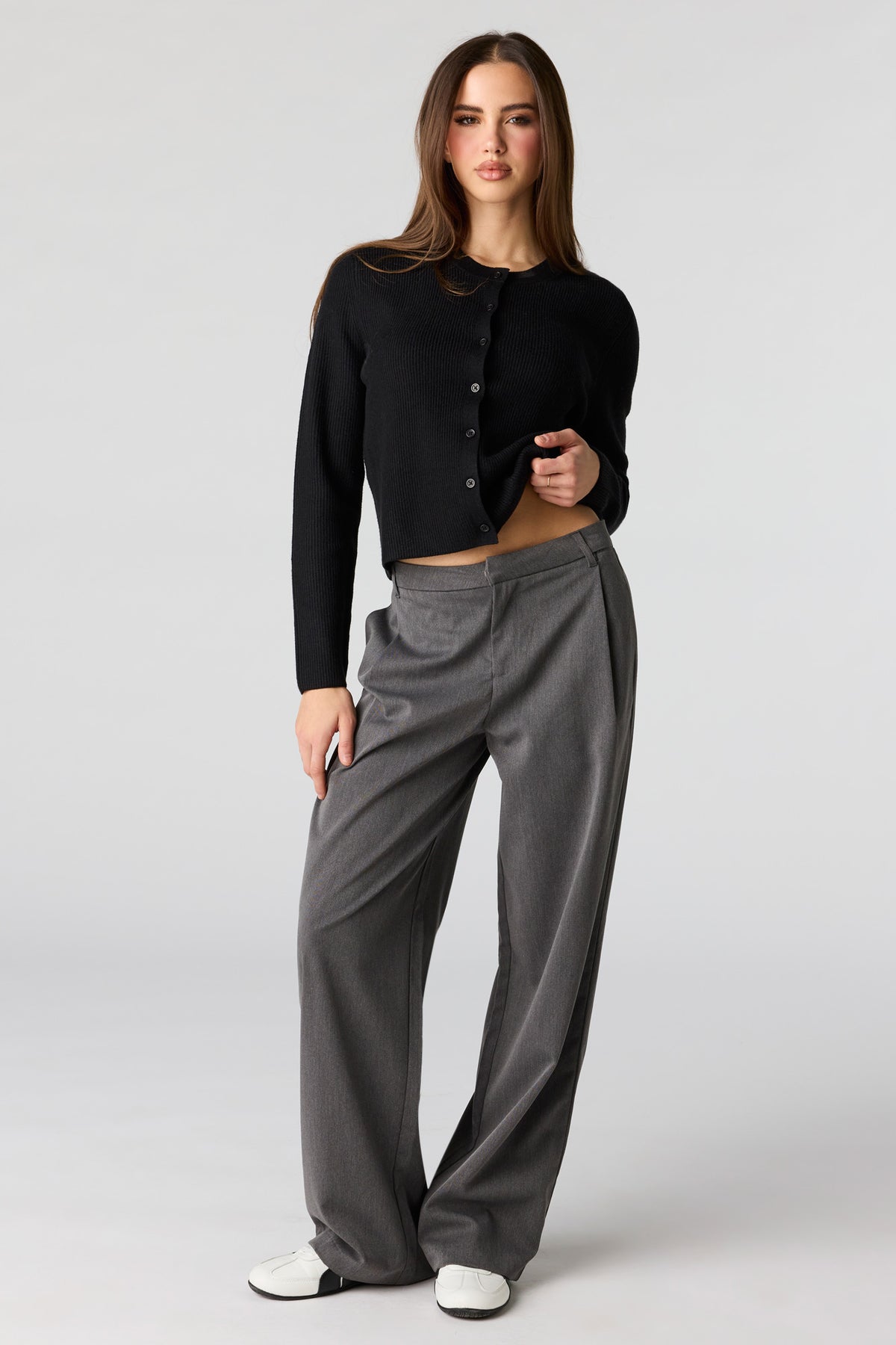 Alt View 3. Ribbed Button Front Cardigan - Black
